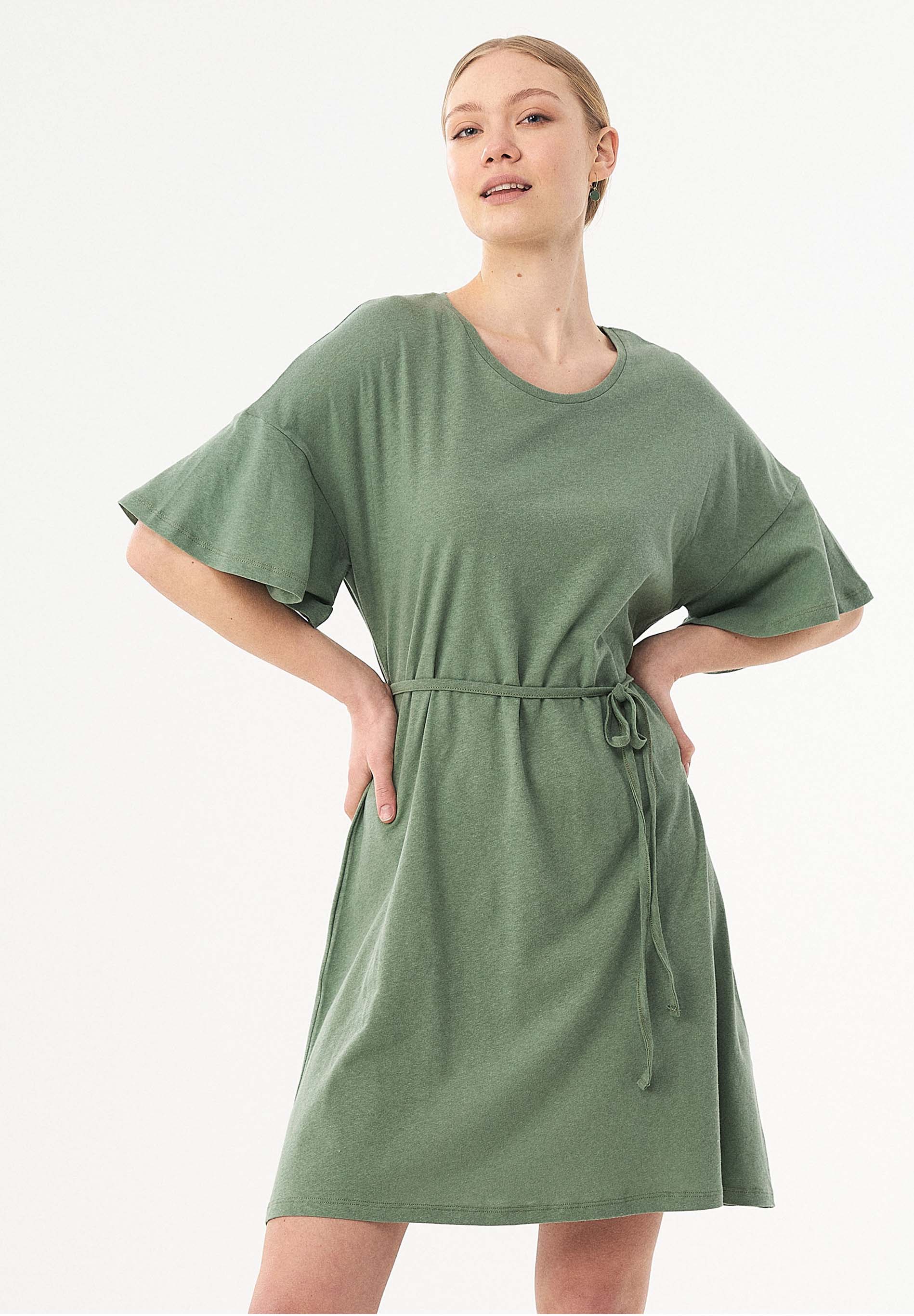 Jerseykleid aus Bio-Baumwolle und Leinen