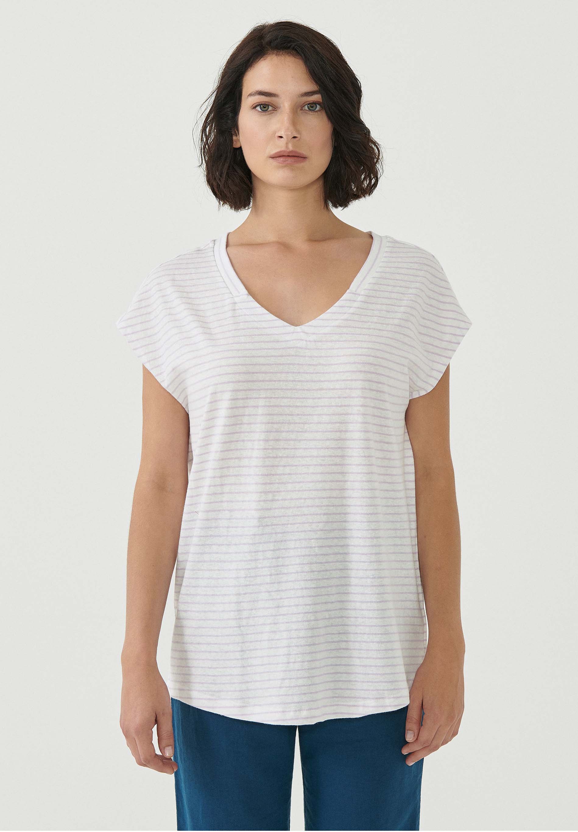 Gestreiftes T-Shirt aus Bio-Baumwolle und Leinen