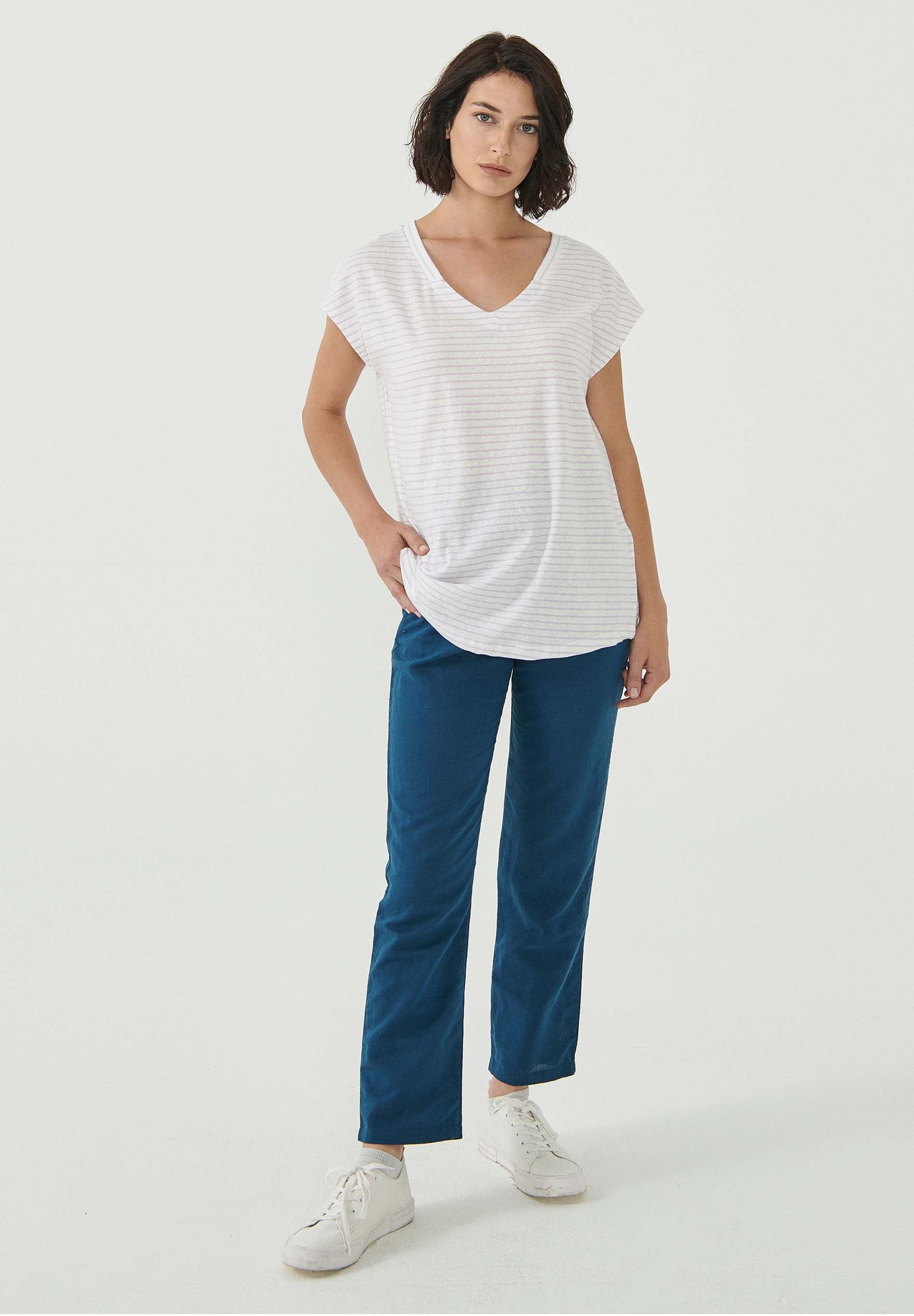 Gestreiftes T-Shirt aus Bio-Baumwolle und Leinen