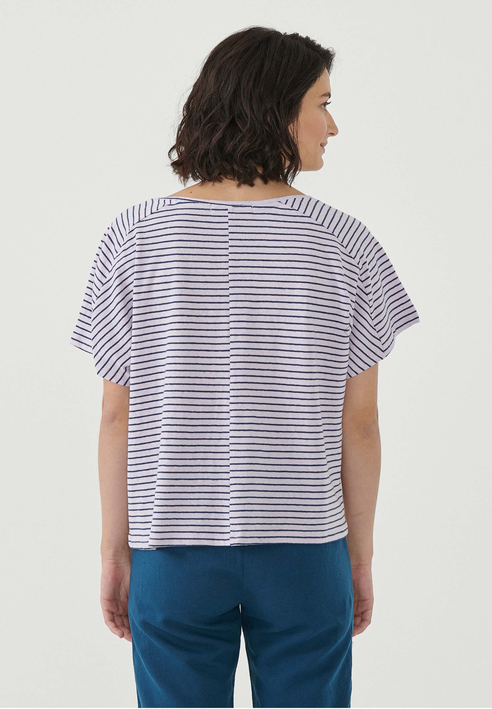 Gestreiftes T-Shirt aus Bio-Baumwolle und Leinen