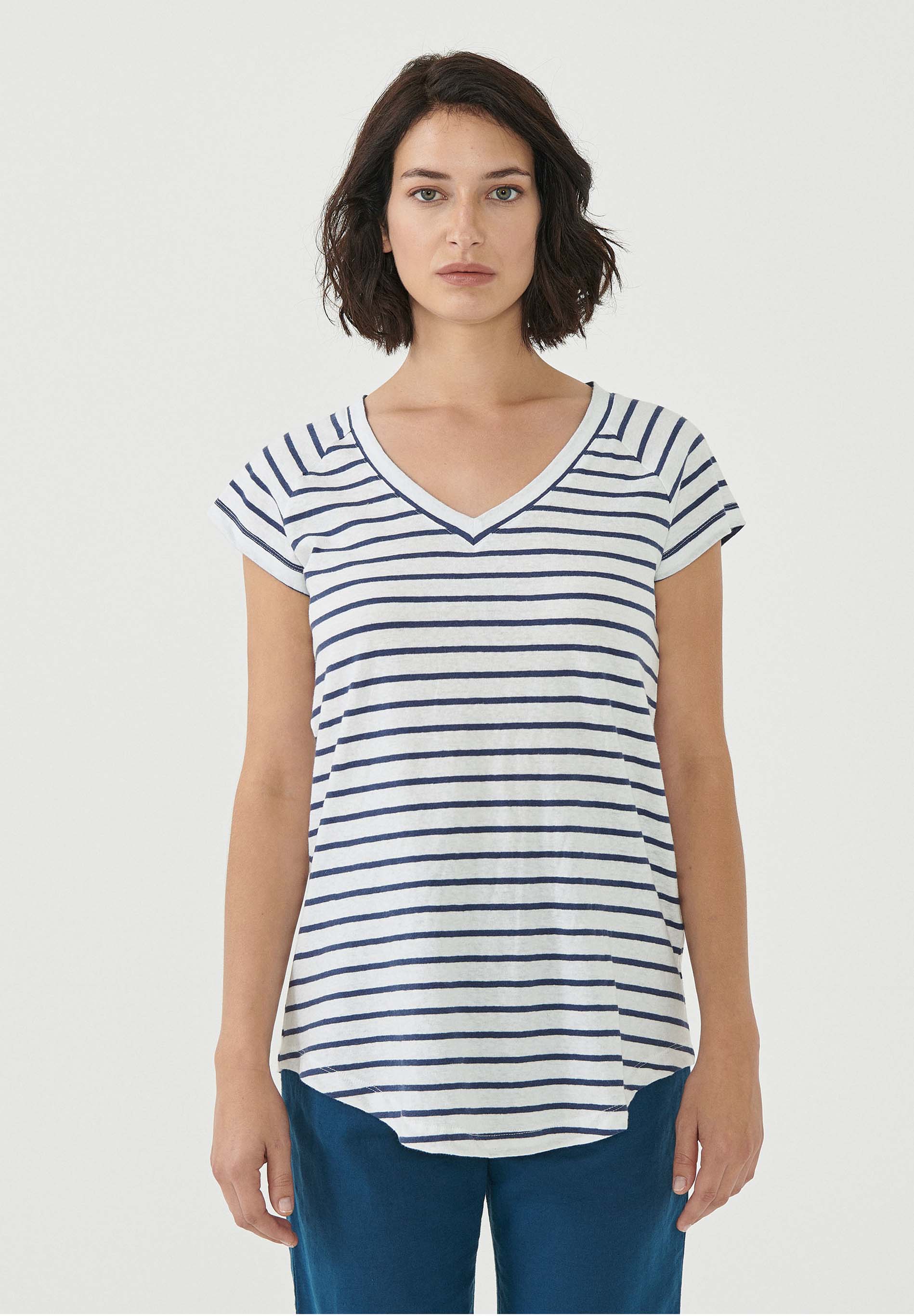 Gestreiftes T-Shirt aus Bio-Baumwolle und Leinen