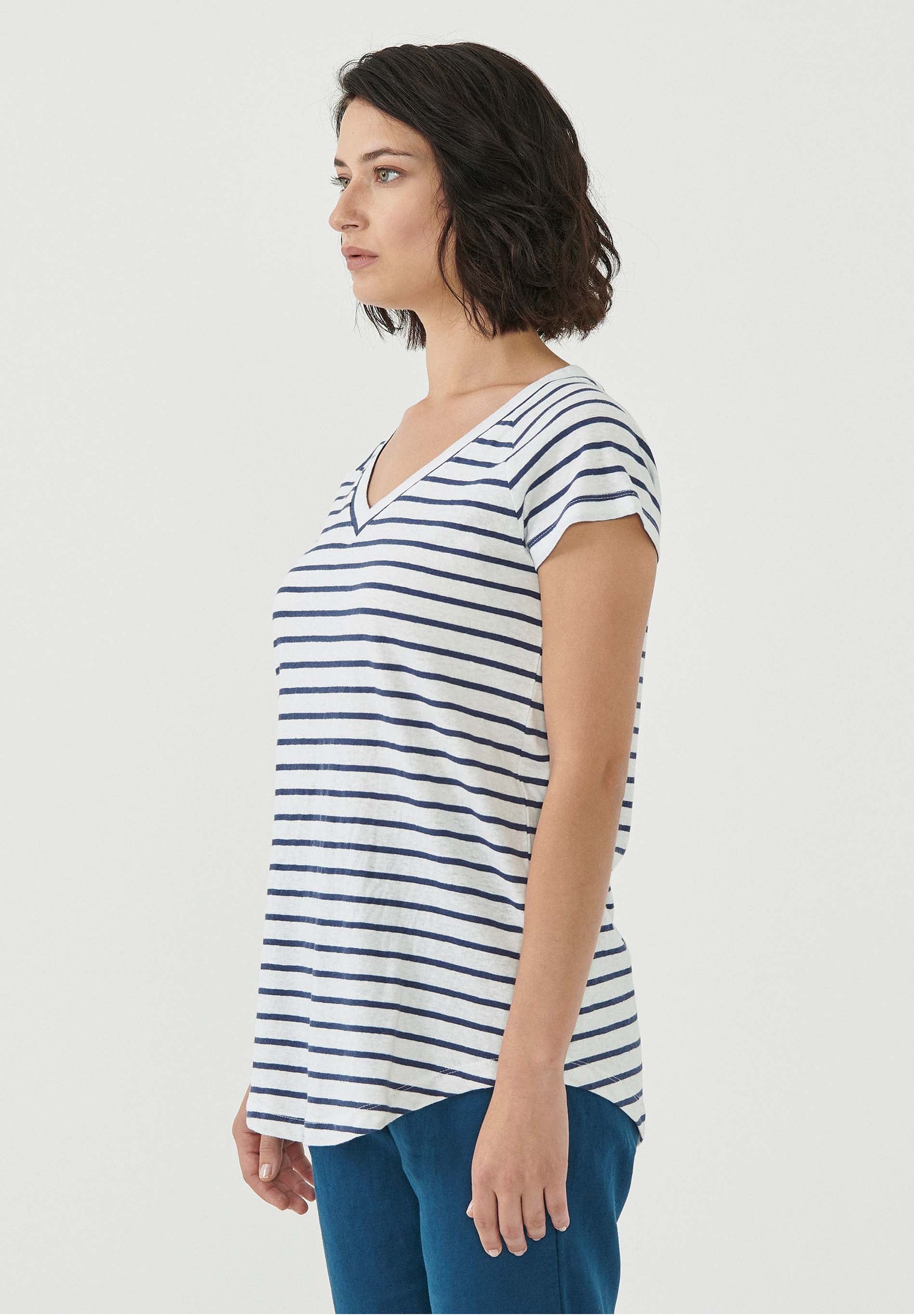 Gestreiftes T-Shirt aus Bio-Baumwolle und Leinen