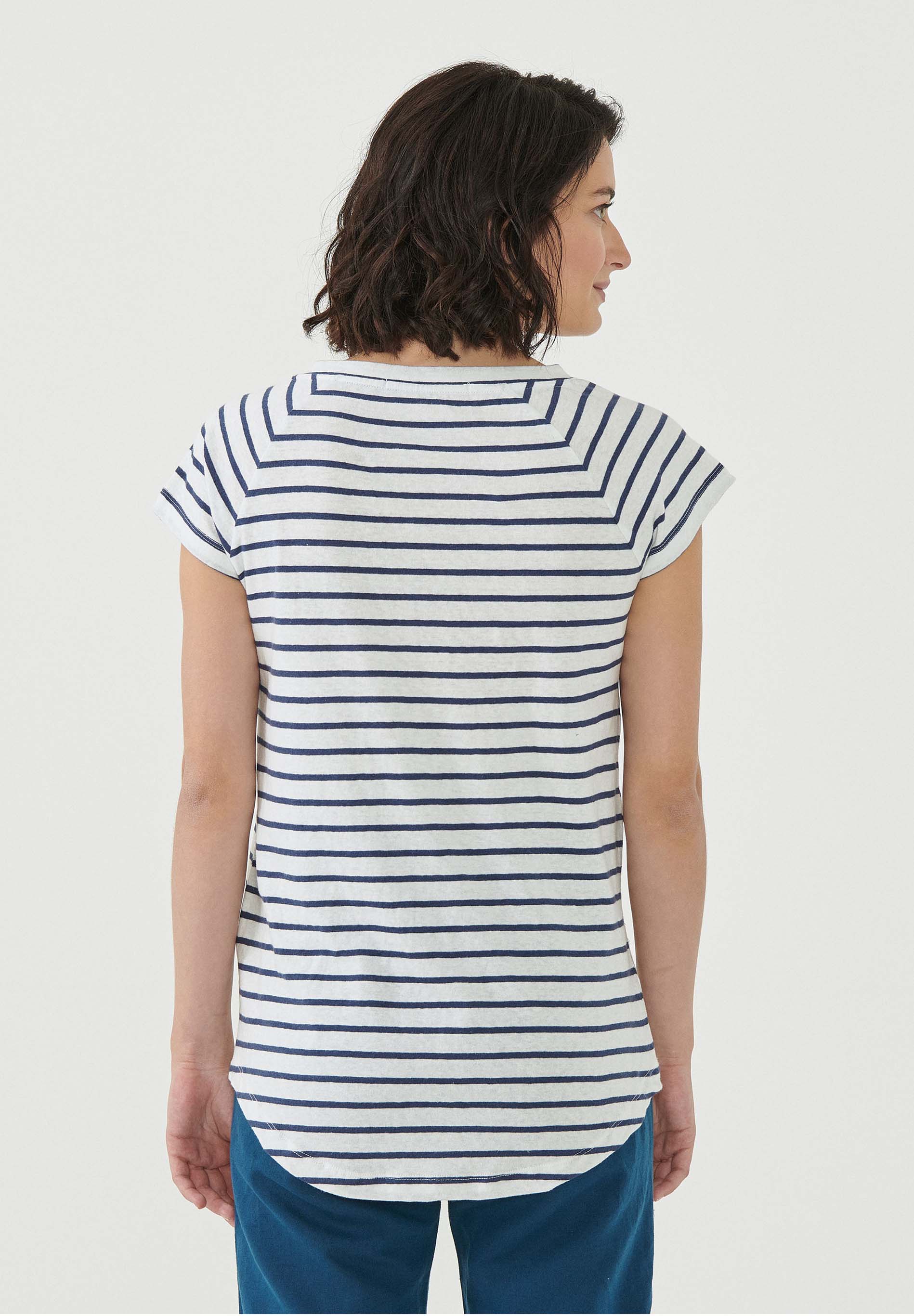 Gestreiftes T-Shirt aus Bio-Baumwolle und Leinen