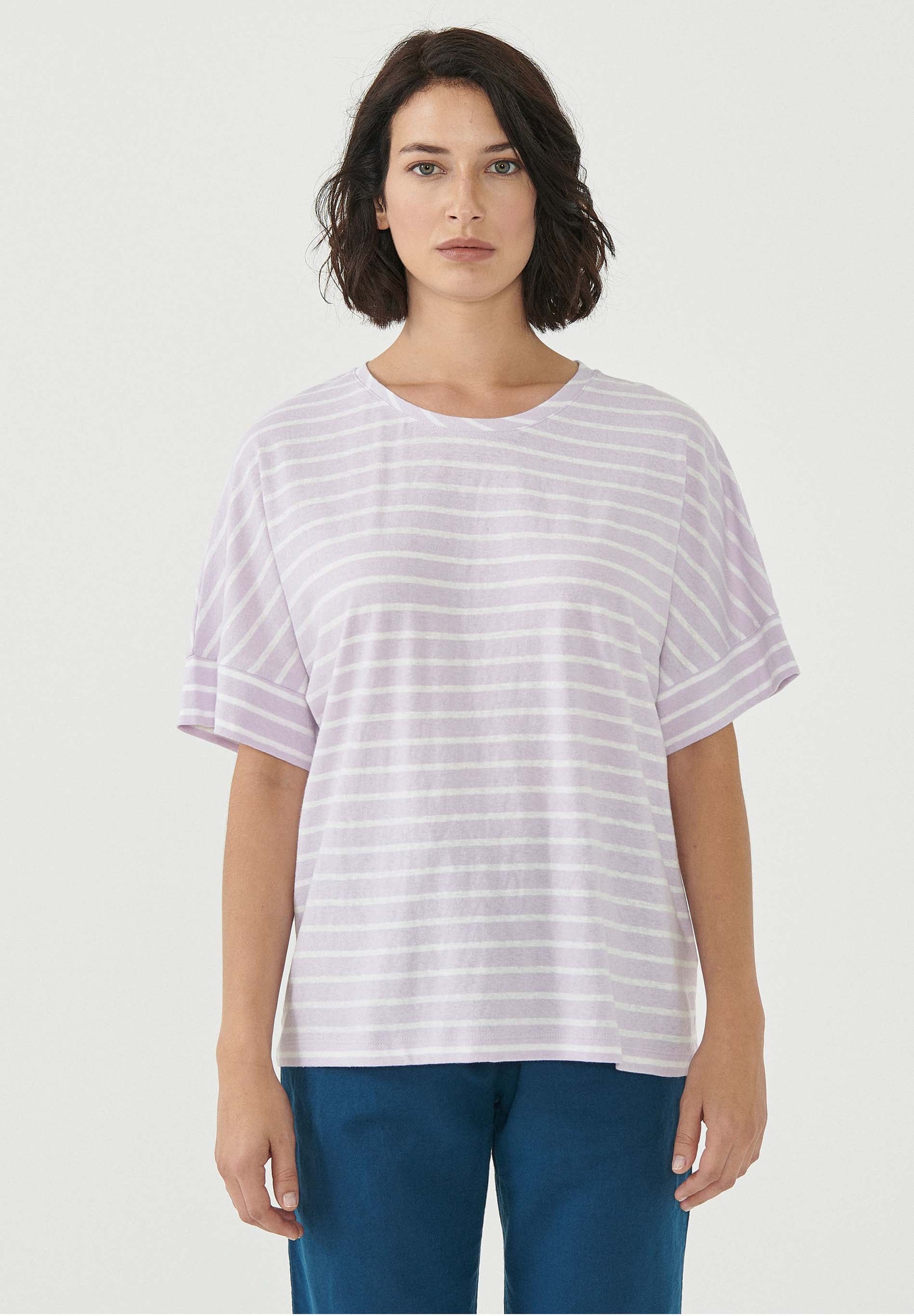 Gestreiftes T-Shirt aus Bio-Baumwolle und Leinen