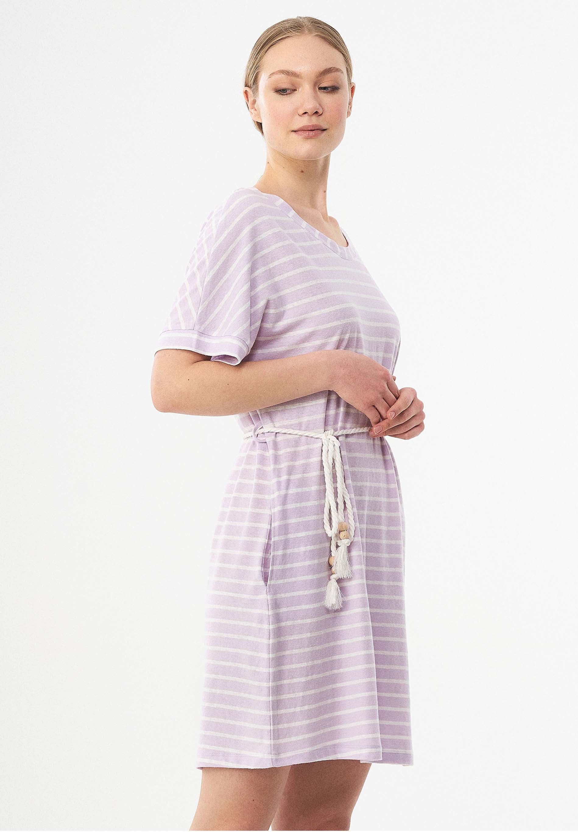 Gestreiftes Jerseykleid aus Bio-Baumwolle und Leinen