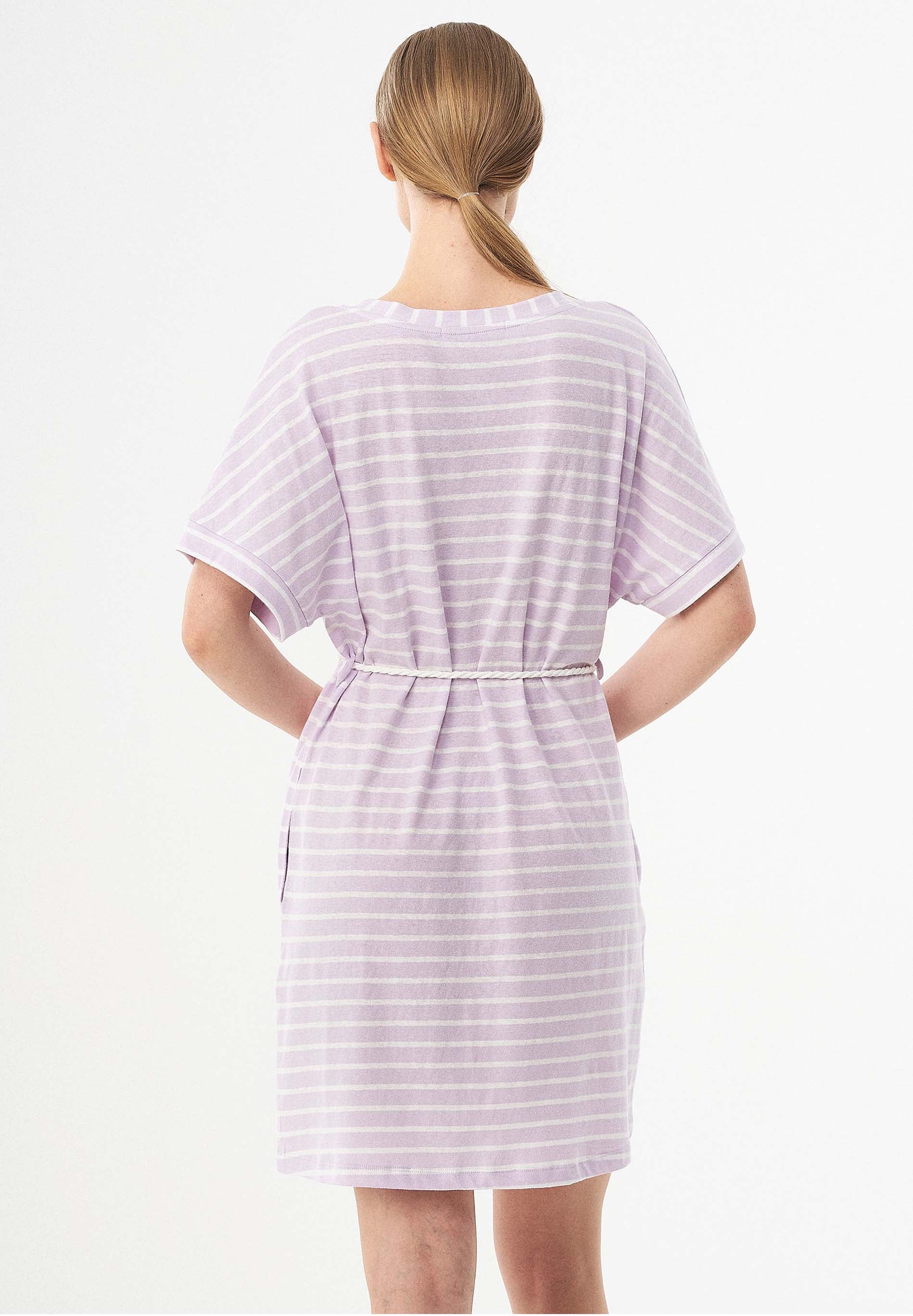 Gestreiftes Jerseykleid aus Bio-Baumwolle und Leinen