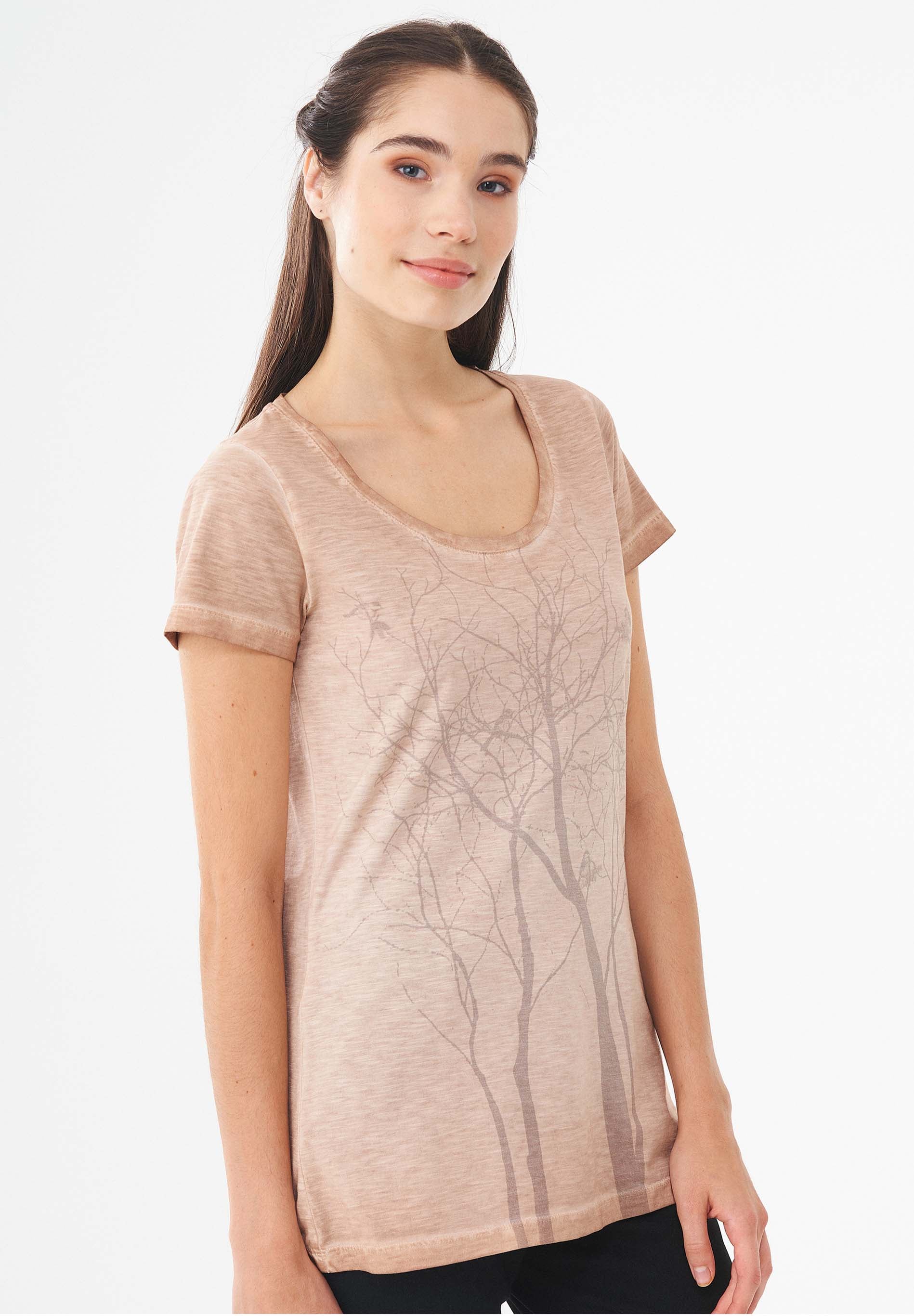 Garment Dyed T-Shirt aus Bio-Baumwolle mit Baum-Print