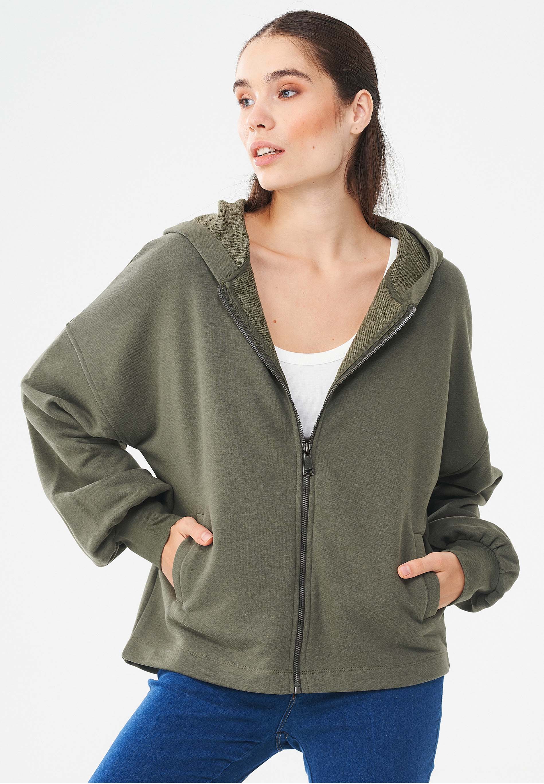 Sweatjacke aus Bio-Baumwolle & Modal mit recyceltem Polyester