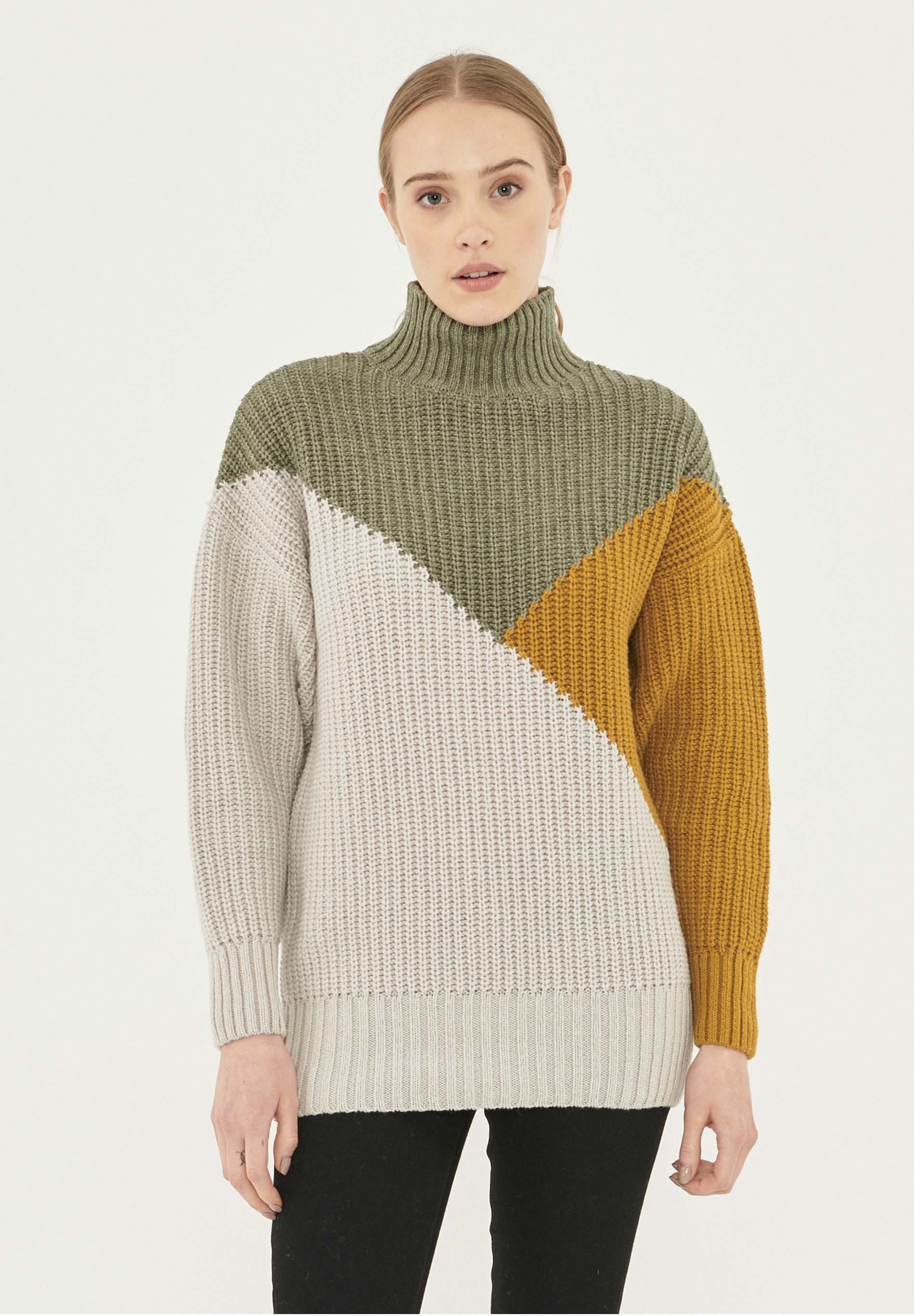 Stehkragenpullover aus Bio-Merinowolle und Bio-Baumwolle