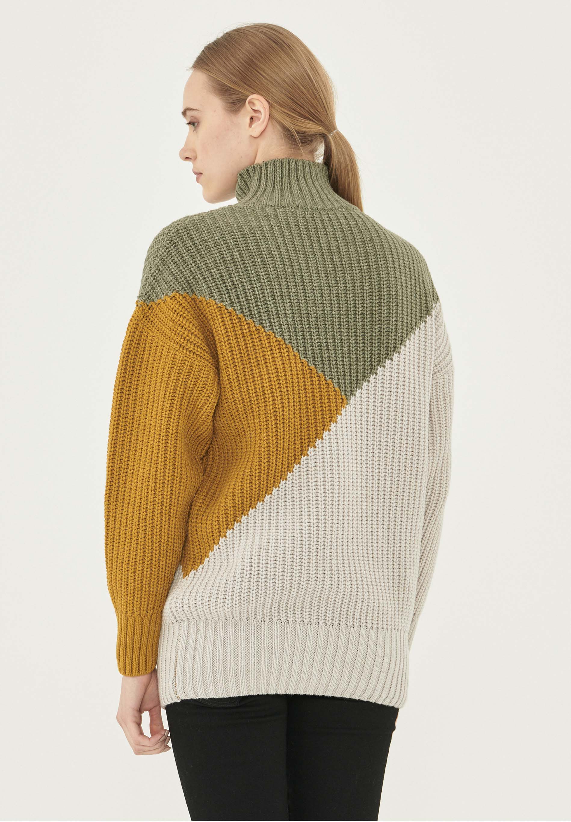 Stehkragenpullover aus Bio-Merinowolle und Bio-Baumwolle