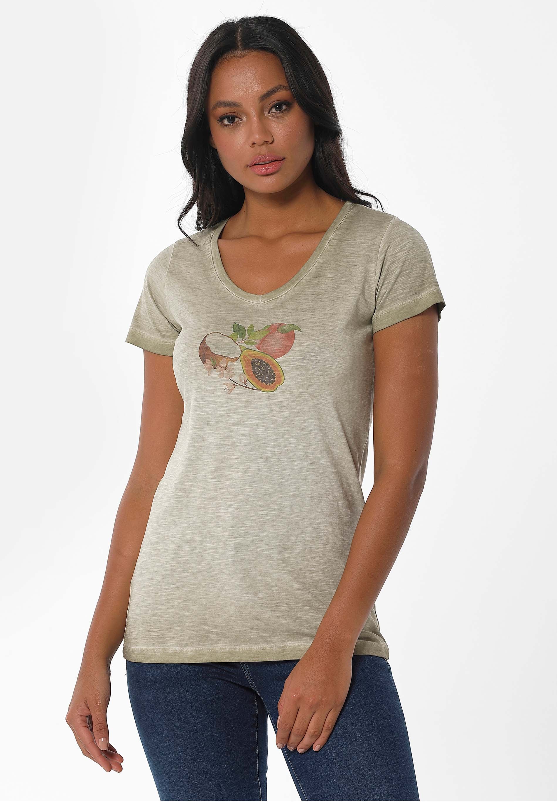 Garment Dyed T-Shirt aus Bio-Baumwolle mit  Frucht-Print