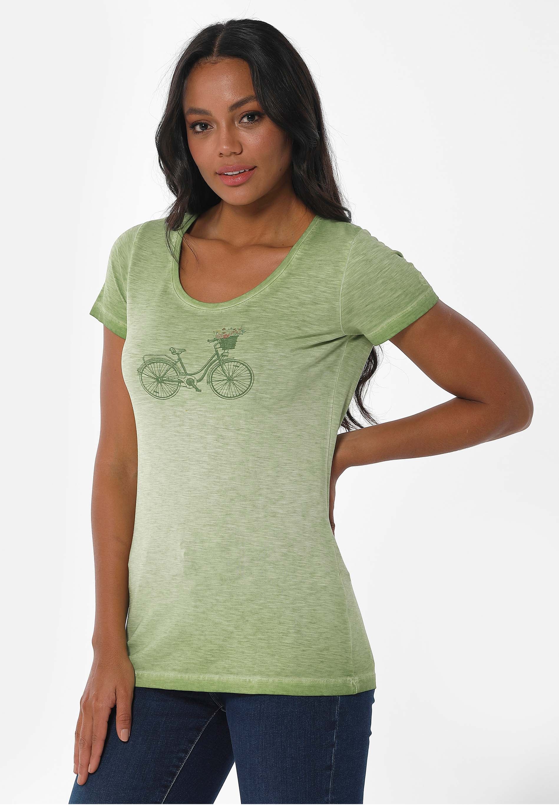 Garment Dyed T-Shirt aus Bio-Baumwolle mit Fahrrad-Print