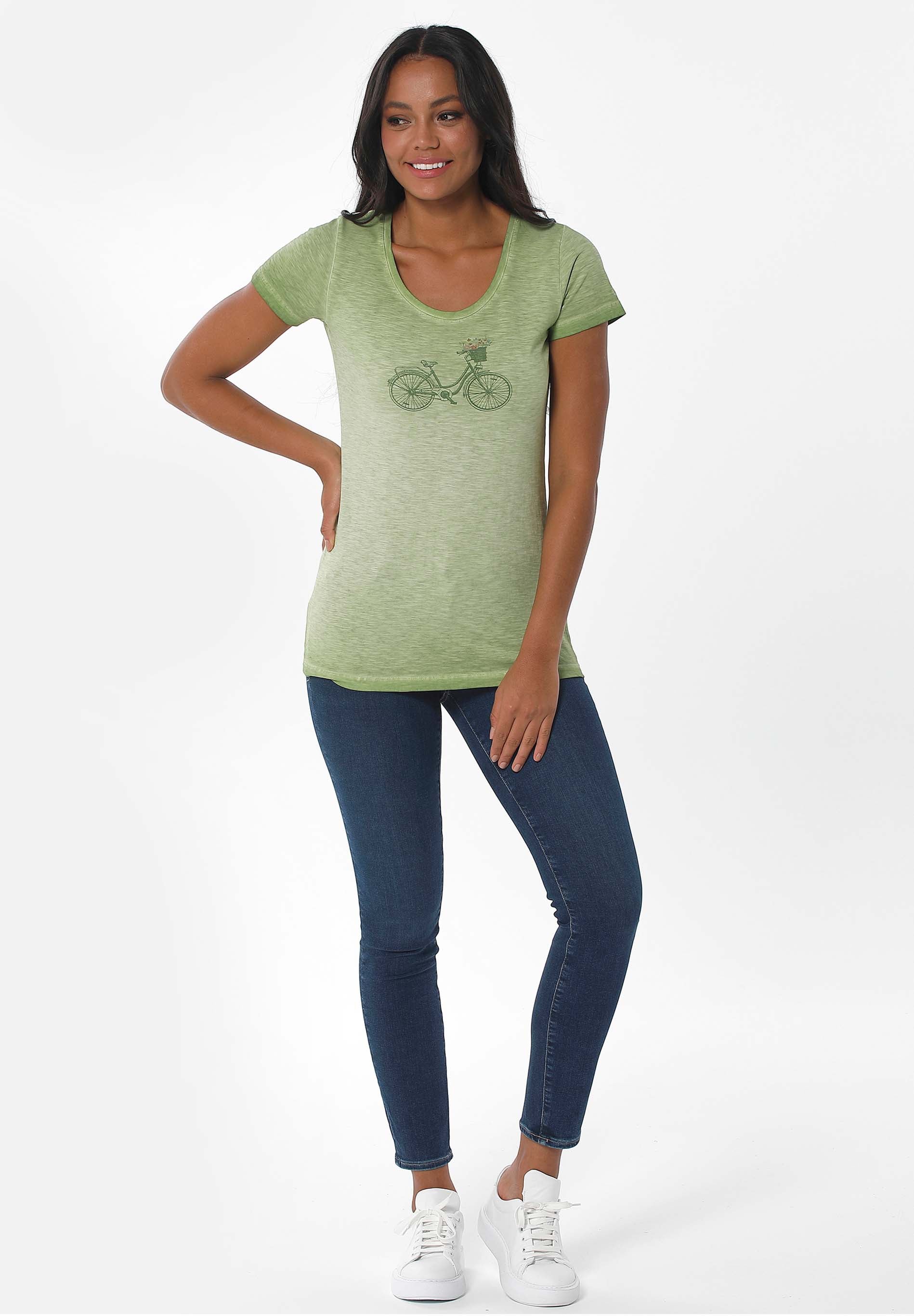 Garment Dyed T-Shirt aus Bio-Baumwolle mit Fahrrad-Print