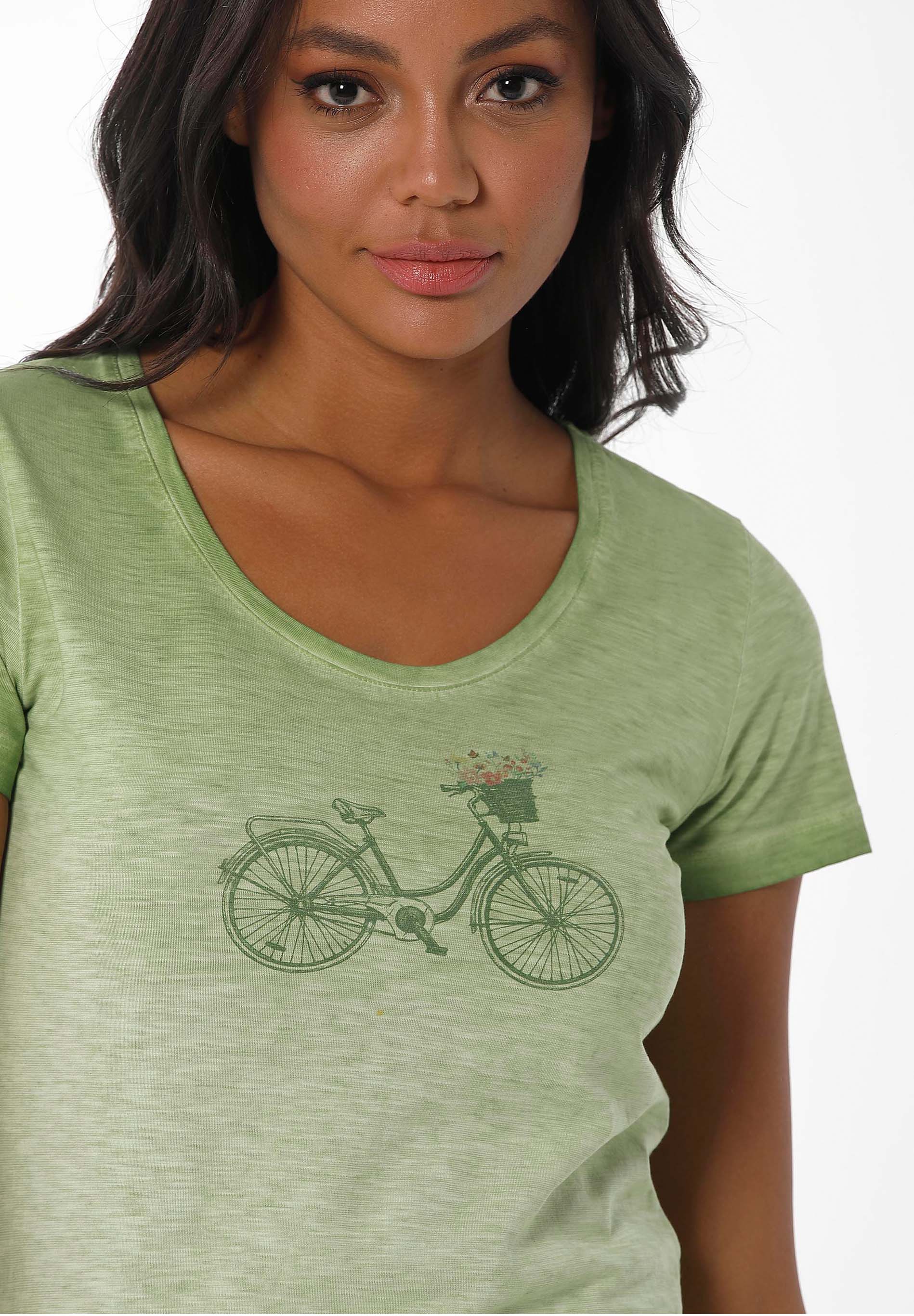 Garment Dyed T-Shirt aus Bio-Baumwolle mit Fahrrad-Print