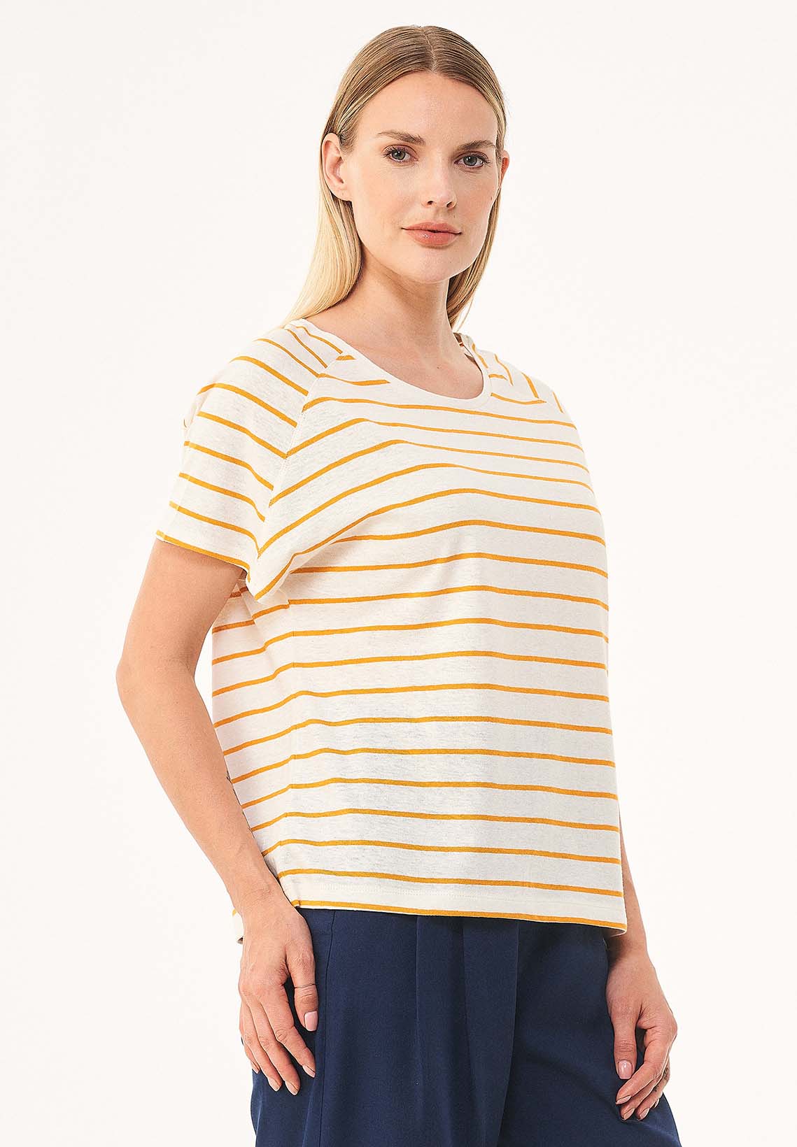 Gestreiftes T-Shirt aus Bio-Baumwolle und Leinen