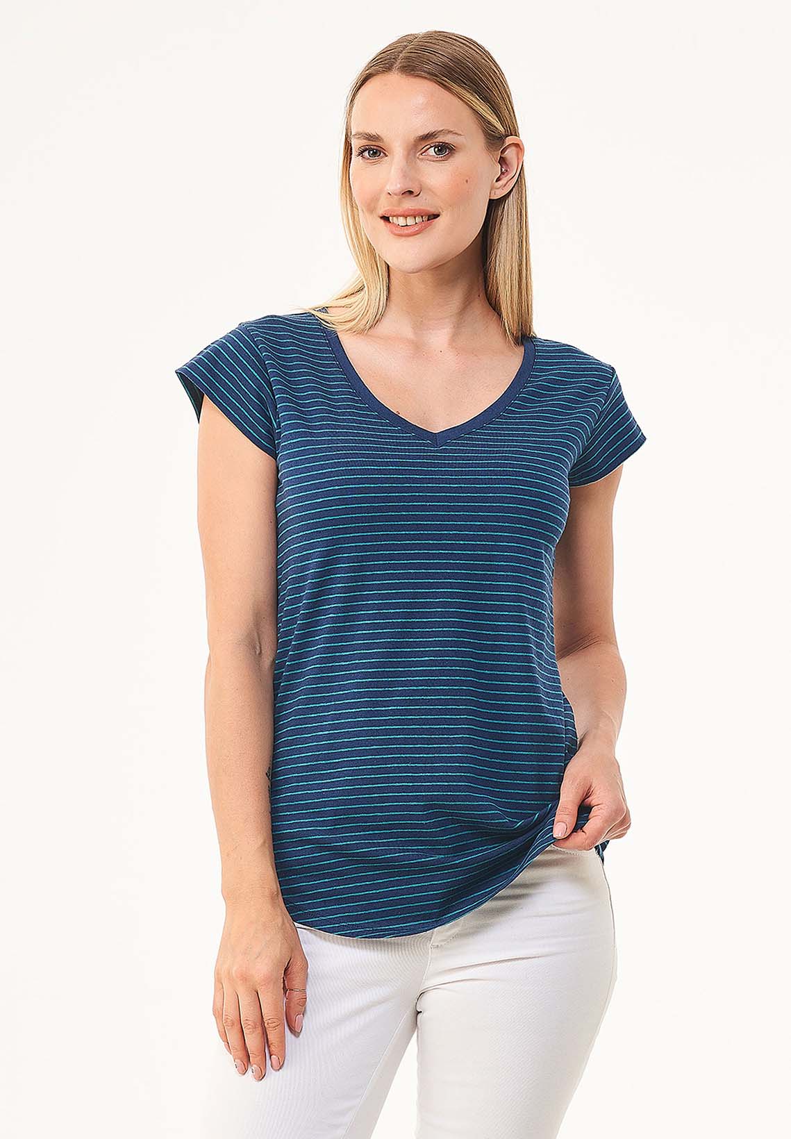 Gestreiftes T-Shirt aus Bio-Baumwolle und Leinen