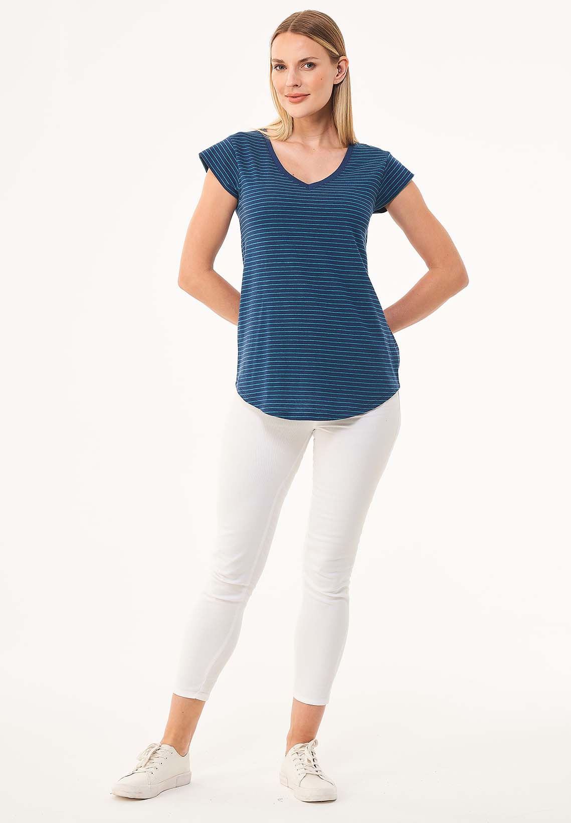 Gestreiftes T-Shirt aus Bio-Baumwolle und Leinen