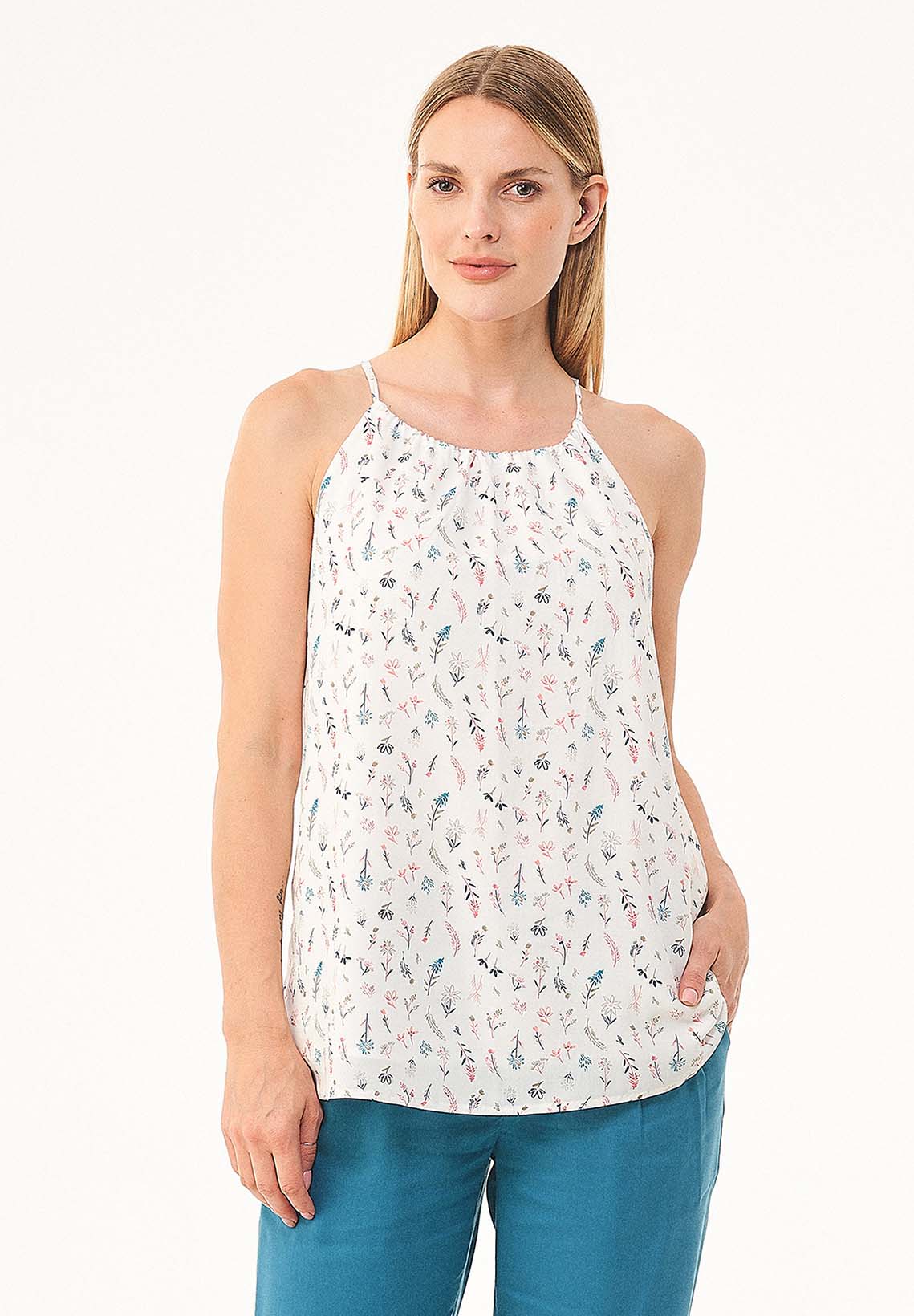 Spaghettiträger-Top aus Bio-Baumwolle und Bamboo mit Allover-Print