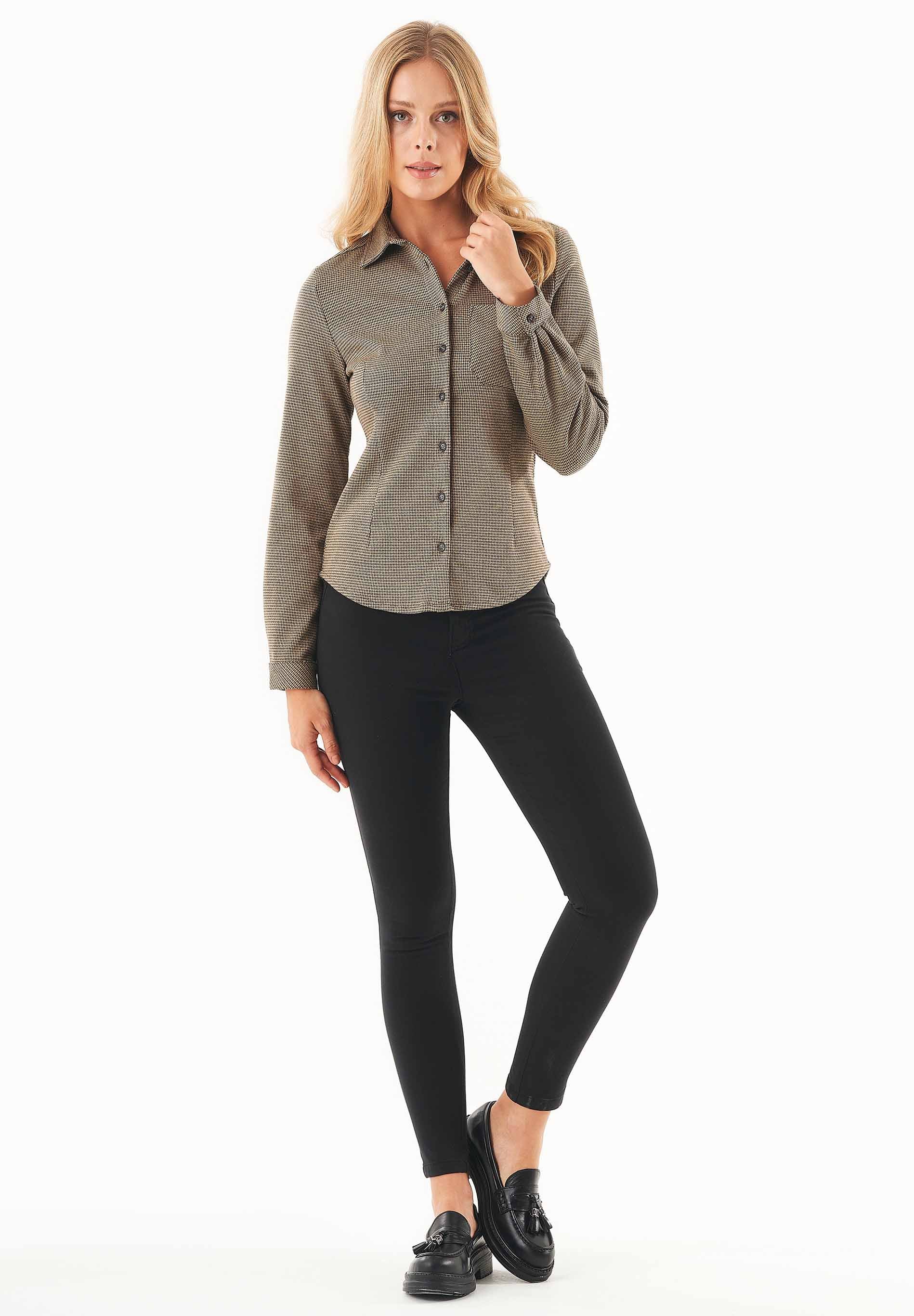 Hemdbluse aus Bio-Baumwolle-Mix mit Hahnentrittmuster