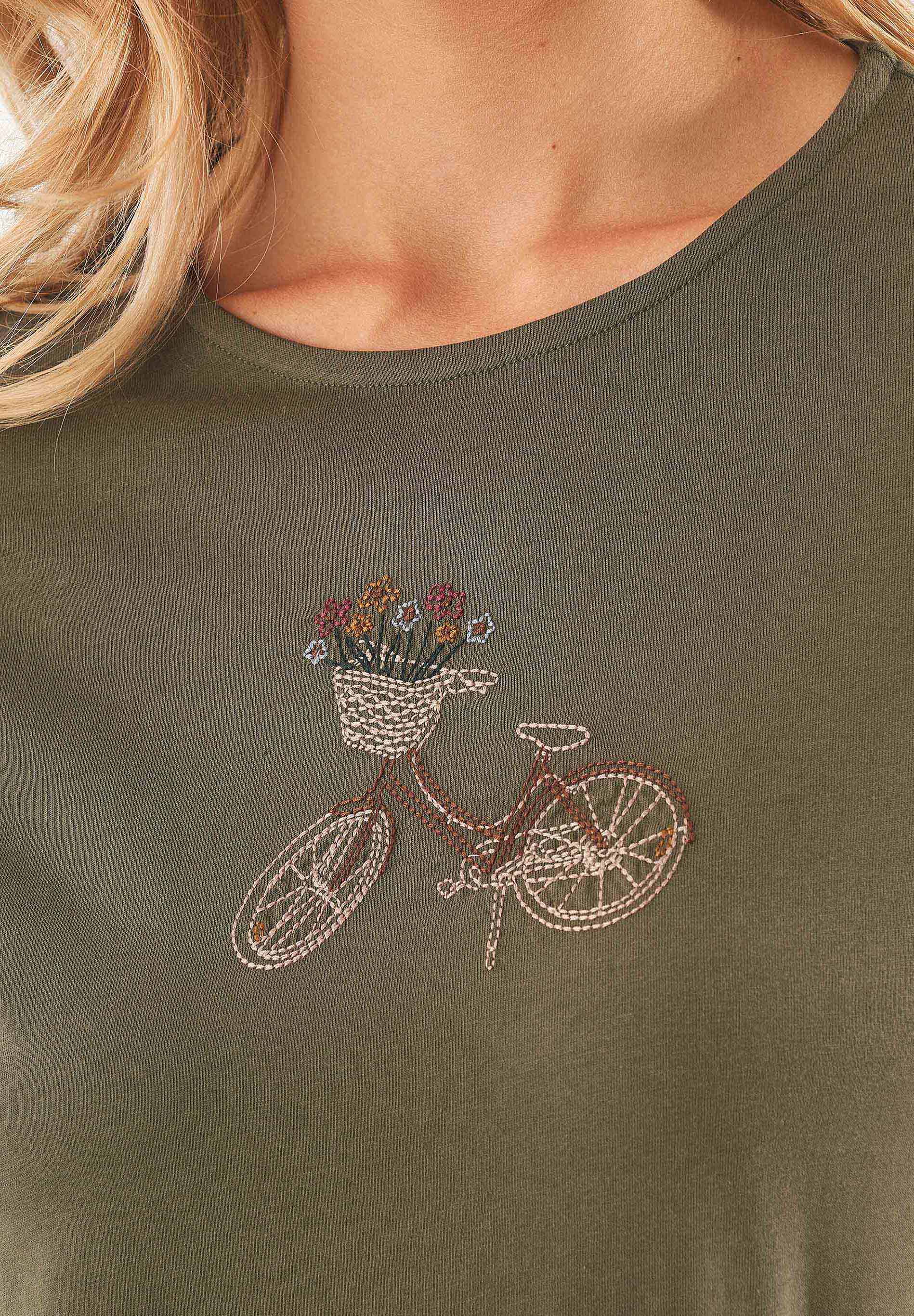 T-Shirt aus Bio-Baumwolle mit Fahrrad-Stickerei