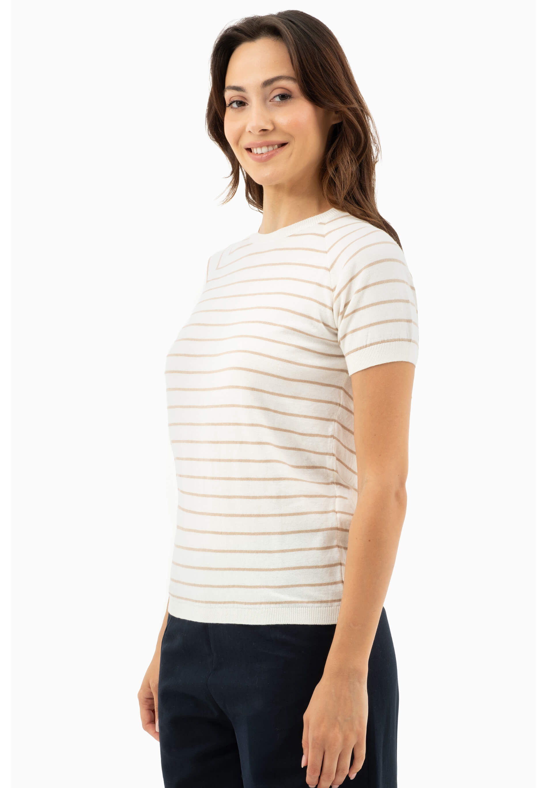 Feinstrick-T-Shirt aus Bio-Baumwolle mit Streifen