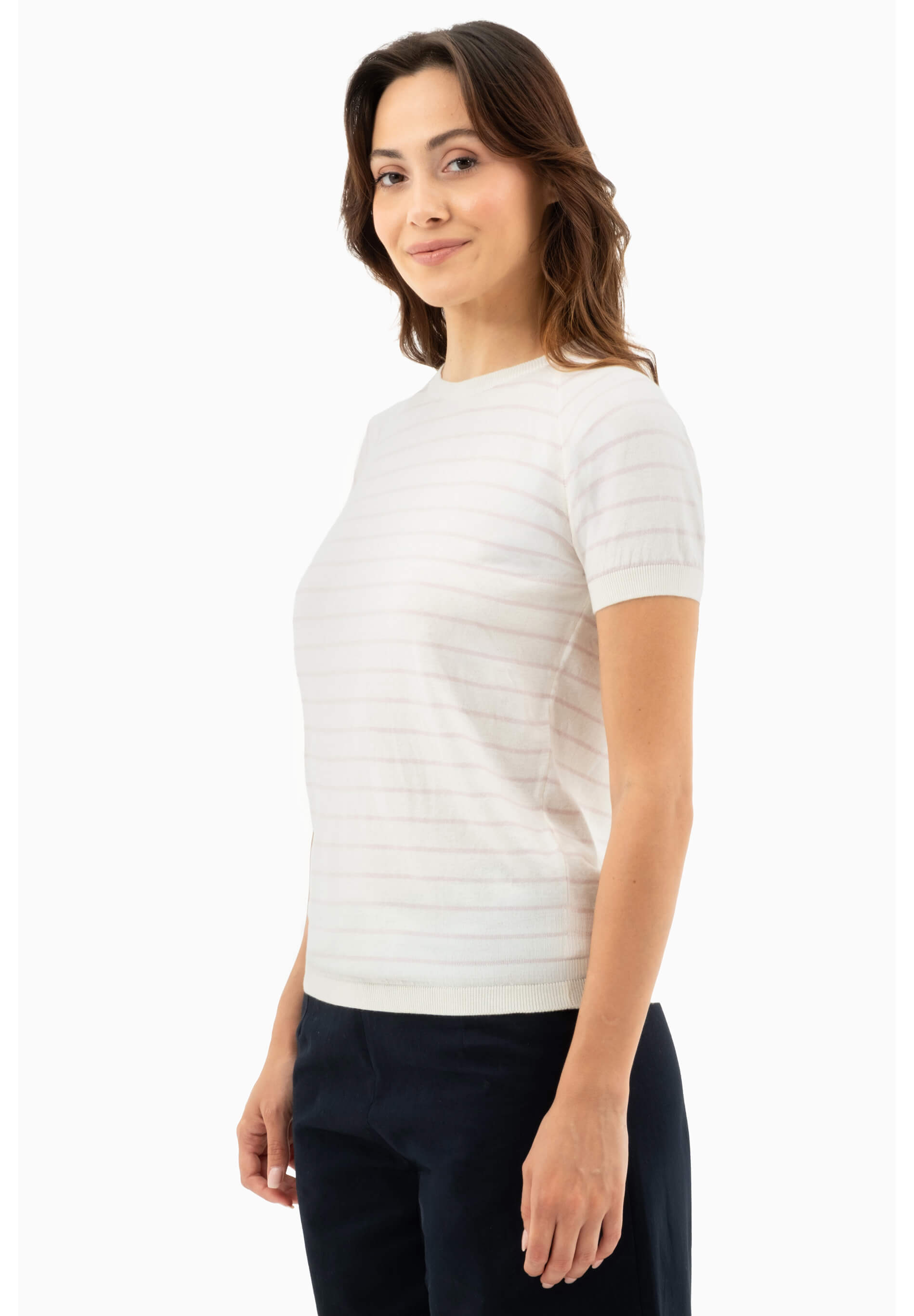 Feinstrick-T-Shirt aus Bio-Baumwolle mit Streifen