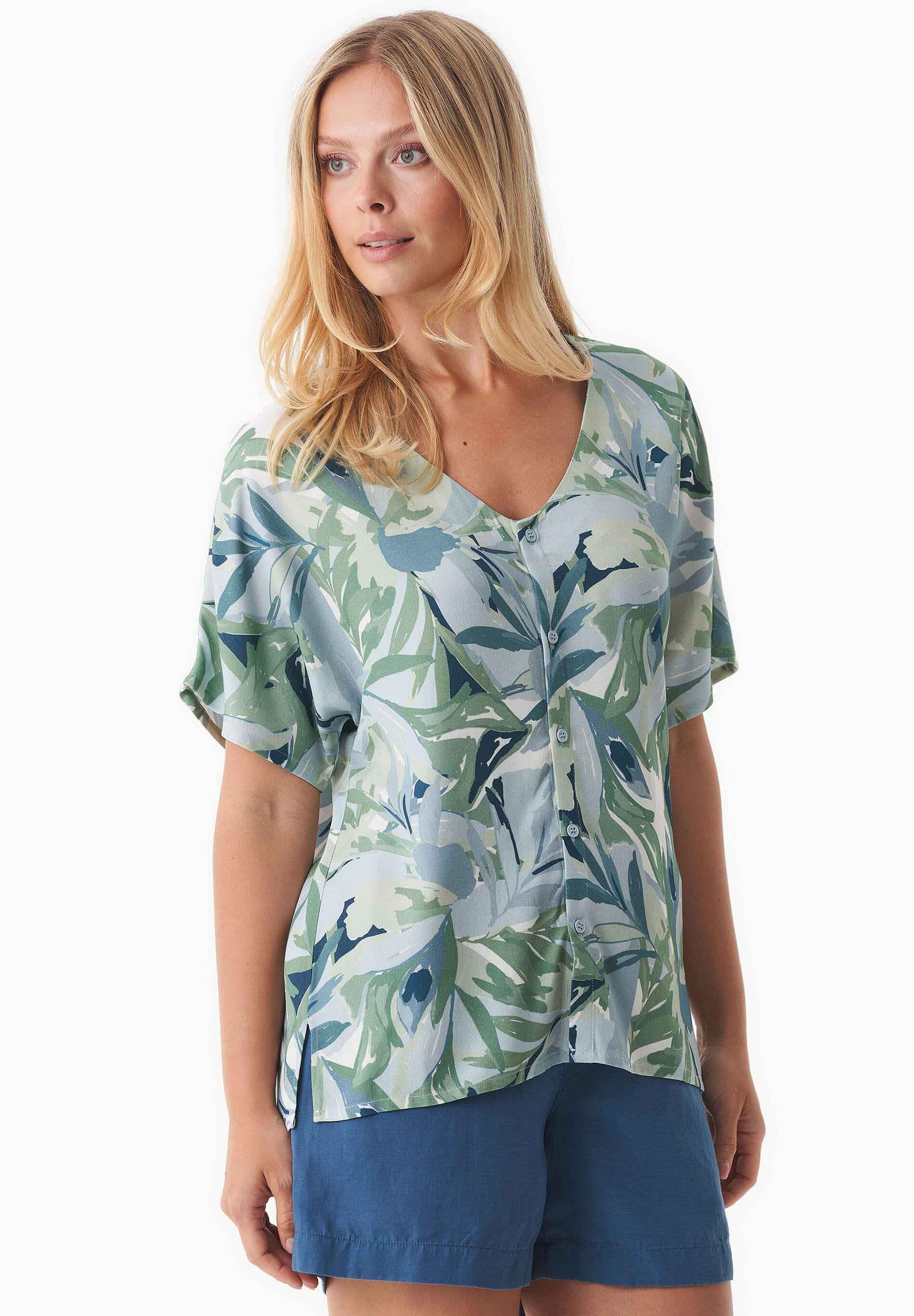 Bluse aus LENZING™ ECOVERO™ mit Blattmuster