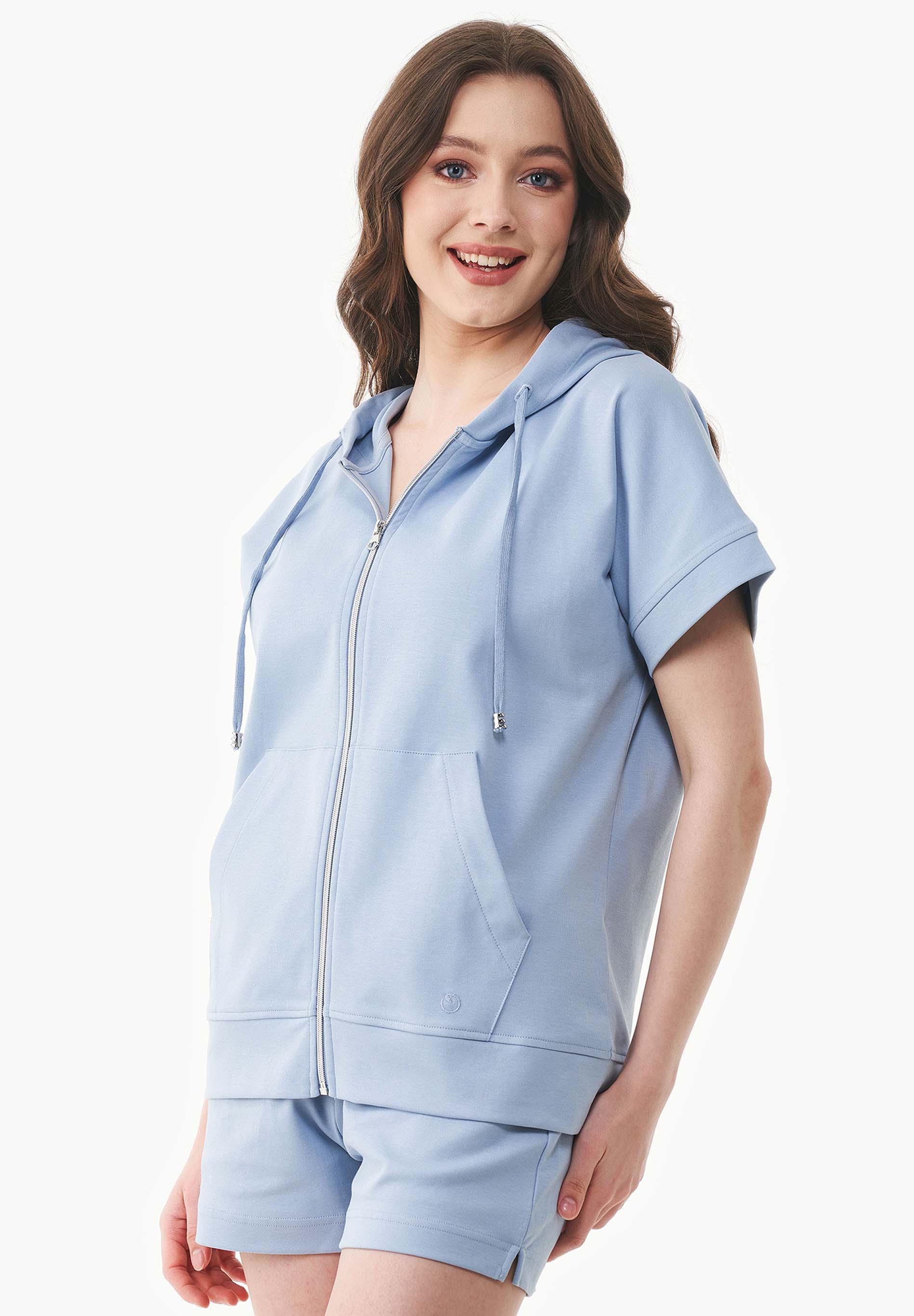 Leichte Full-Zip Kurzarm-Hoodie aus Bio-Baumwolle