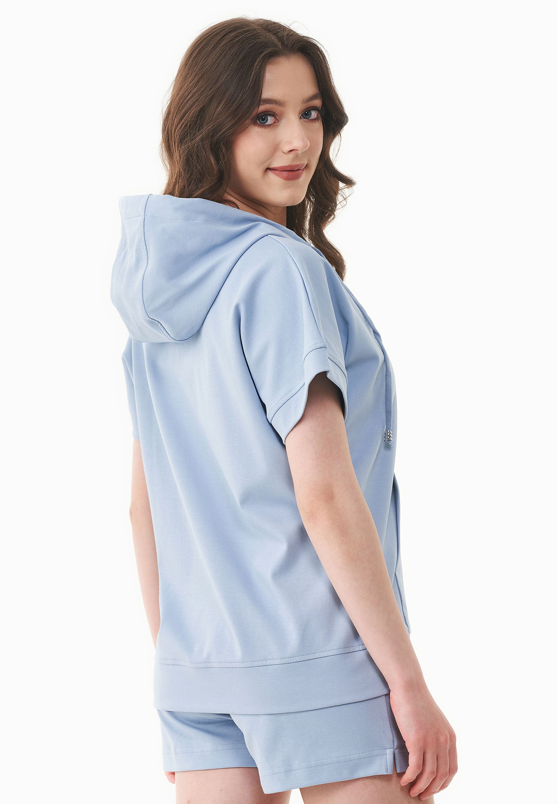 Leichte Full-Zip Kurzarm-Hoodie aus Bio-Baumwolle