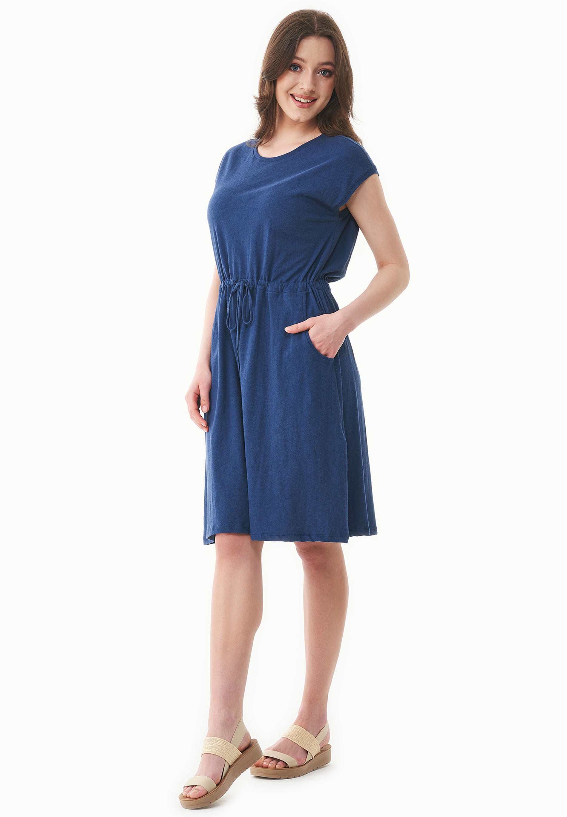 Jerseykleid aus Bio-Baumwolle und Leinen