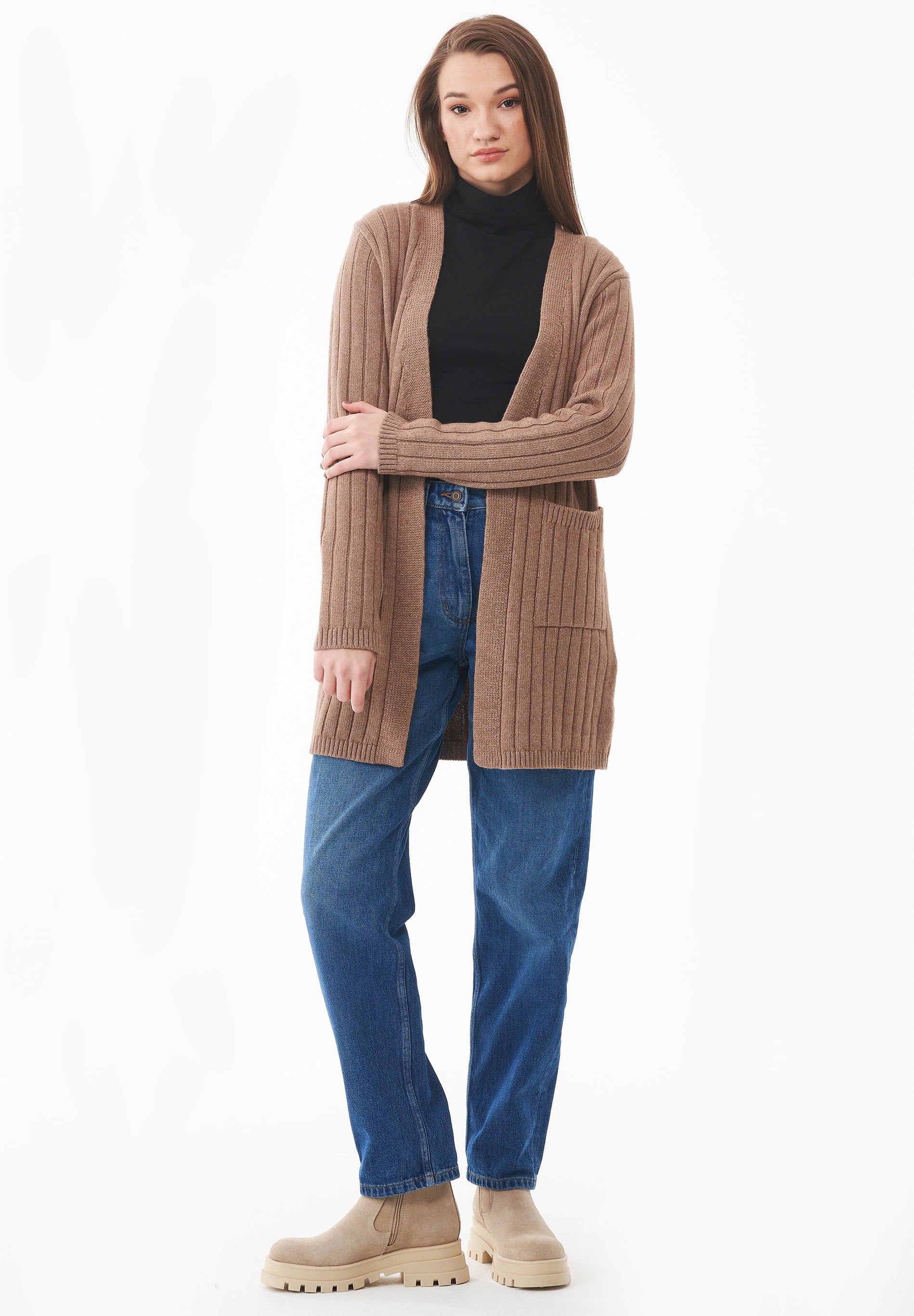 Langer Offener Cardigan aus Bio-Baumwolle Mix