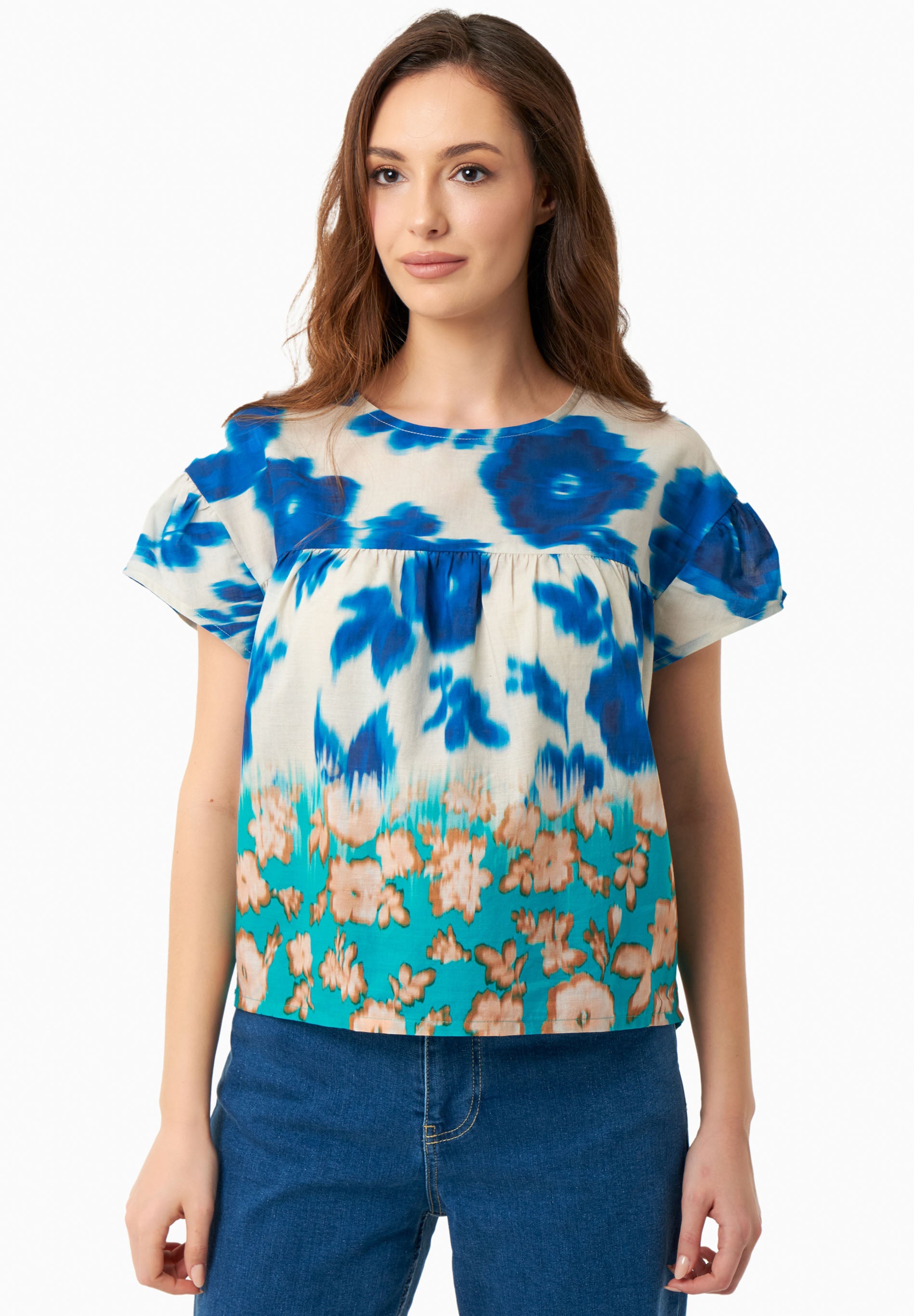 Bluse aus Bio-Baumwoll-Voile mit Blumenmuster