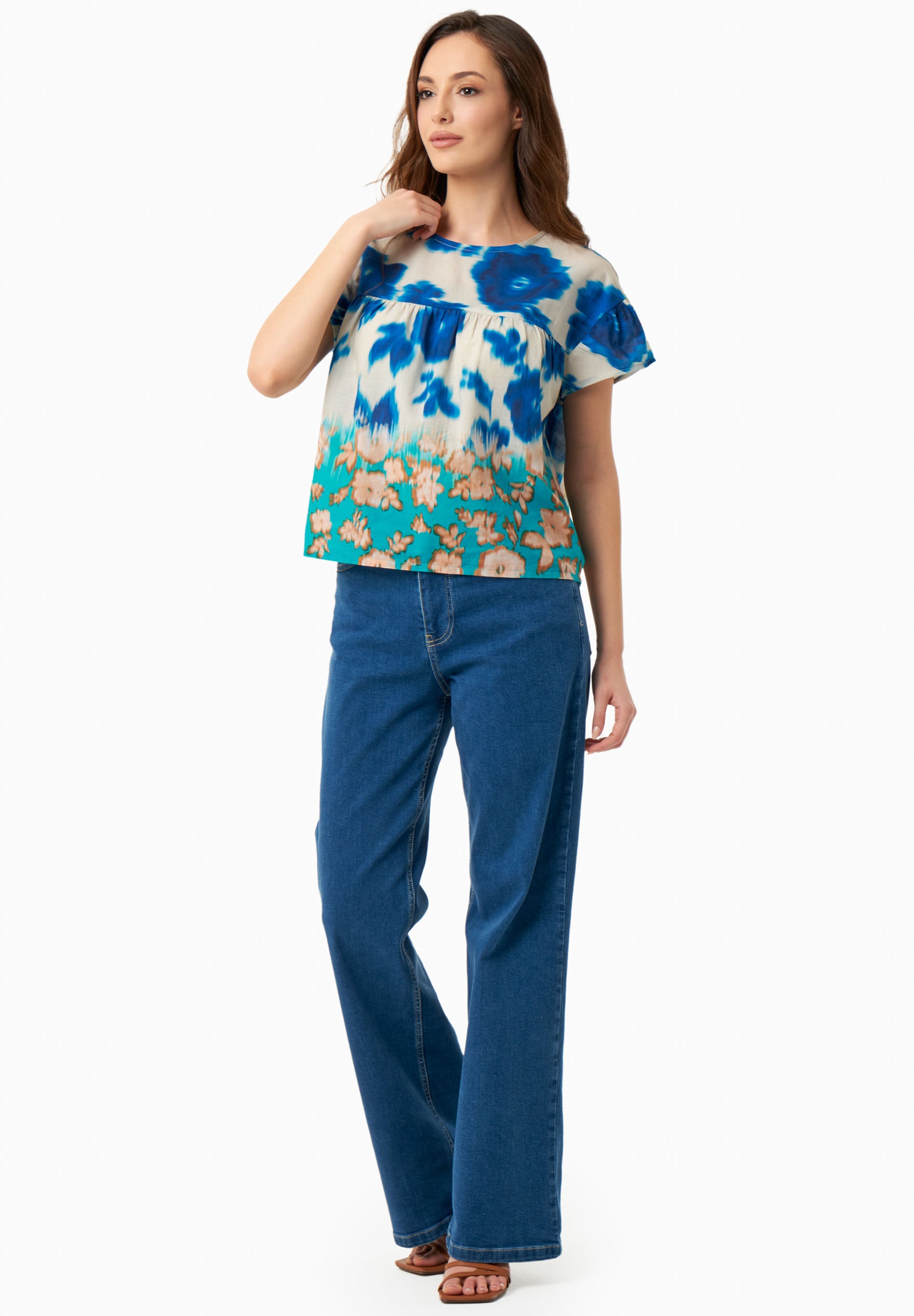 Bluse aus Bio-Baumwoll-Voile mit Blumenmuster