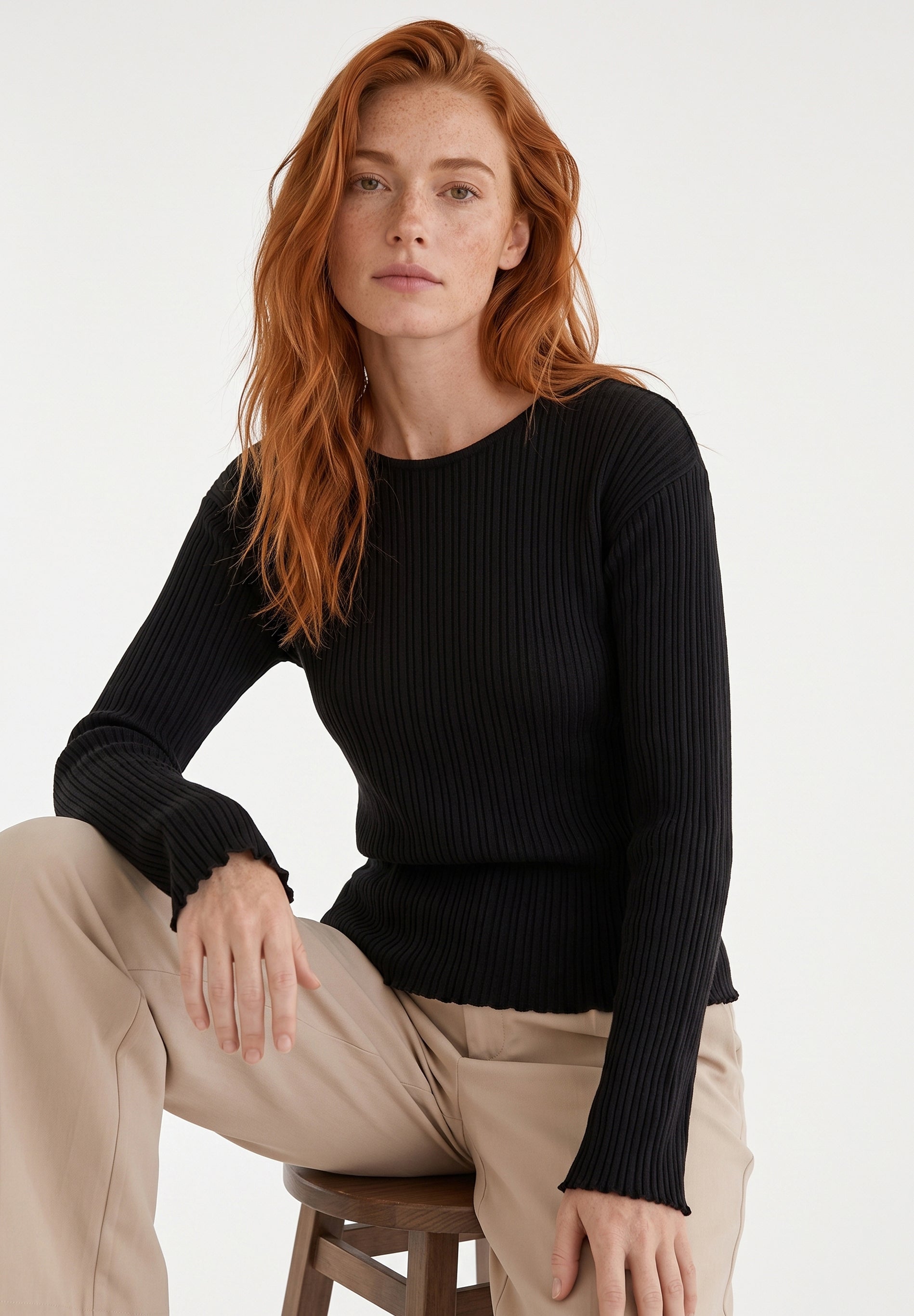 Longsleeve aus Bio-Baumwolle im Rippstrick