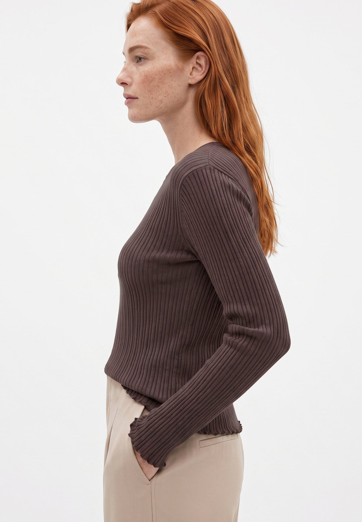 Longsleeve aus Bio-Baumwolle im Rippstrick