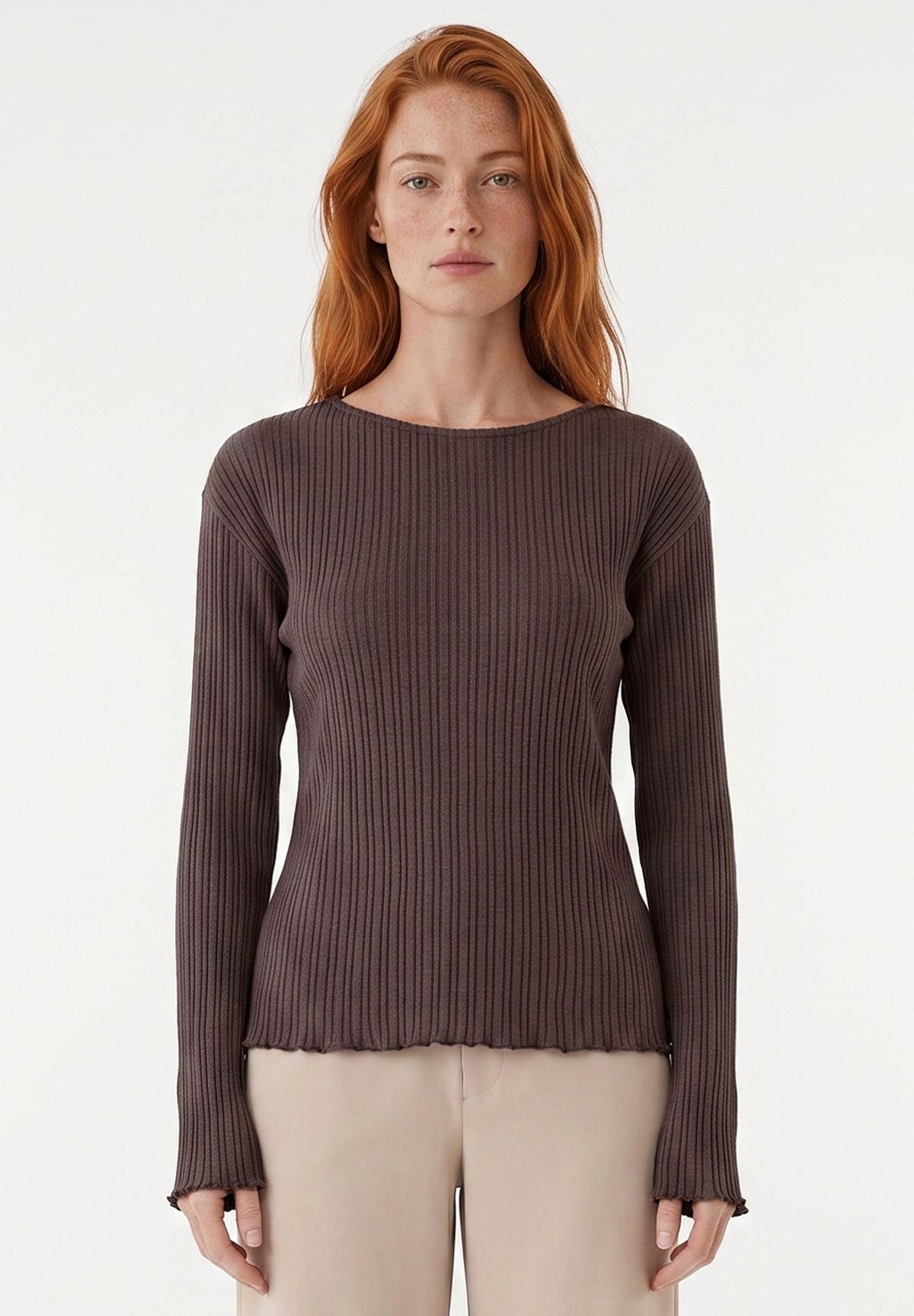 Longsleeve aus Bio-Baumwolle im Rippstrick