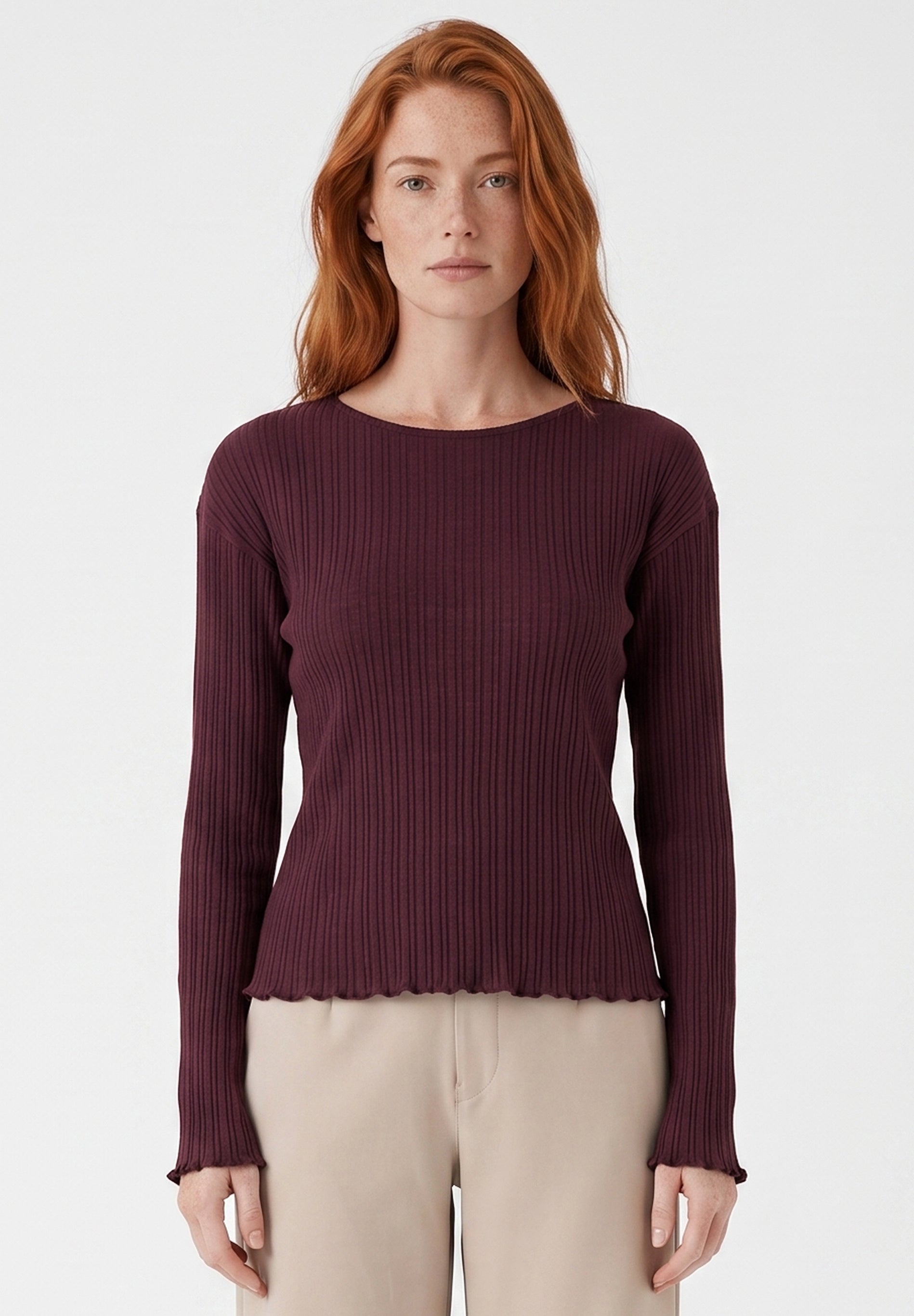Longsleeve aus Bio-Baumwolle im Rippstrick