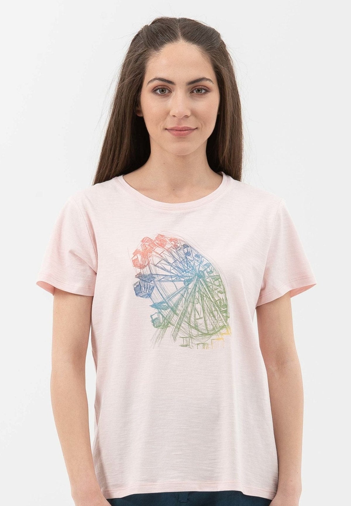 Damen T-Shirt Bio-Baumwolle mit Riesenrad-Print – Powder