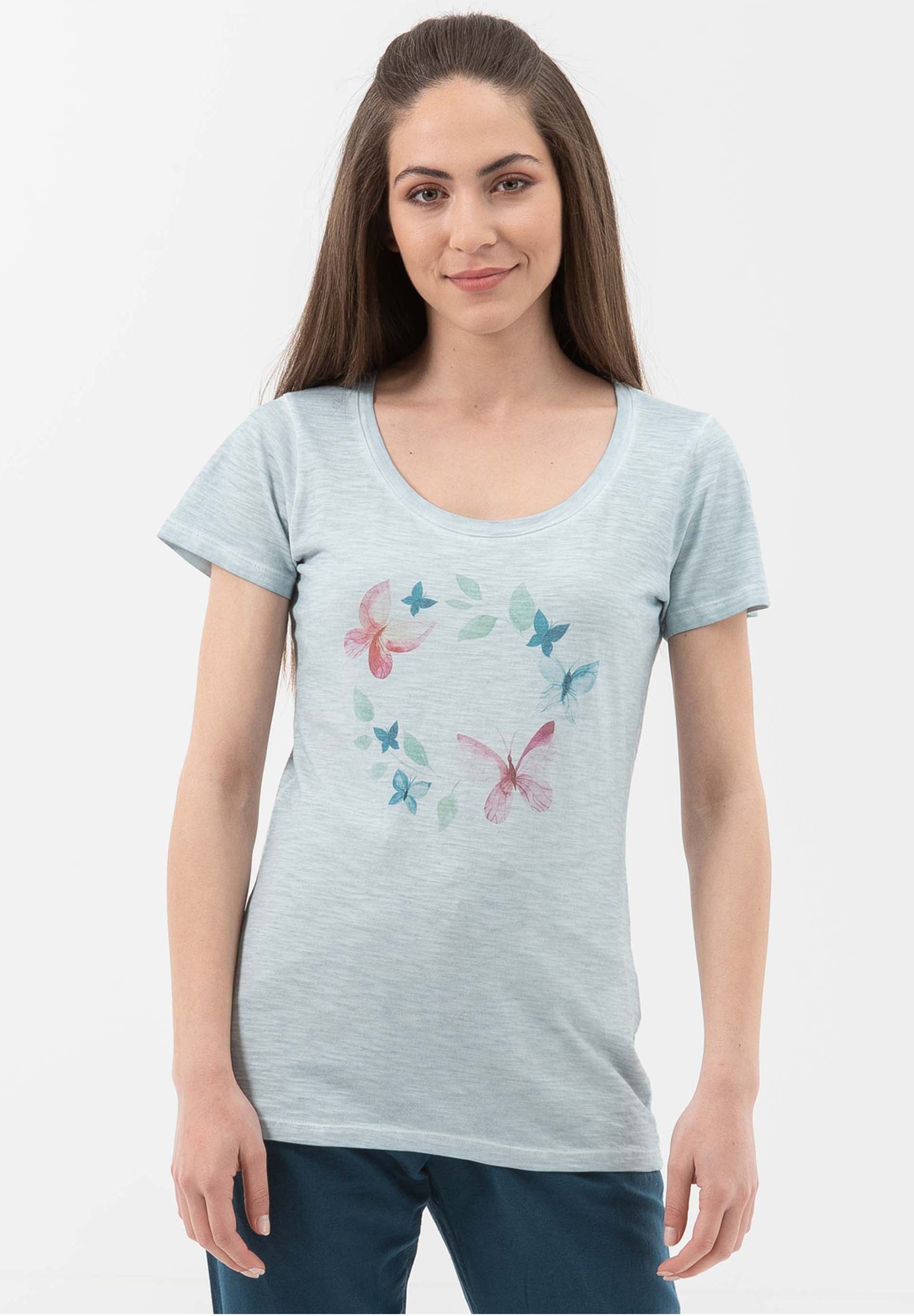 Garment Dyed T-Shirt aus Bio-Baumwolle mit Schmetterling-Print