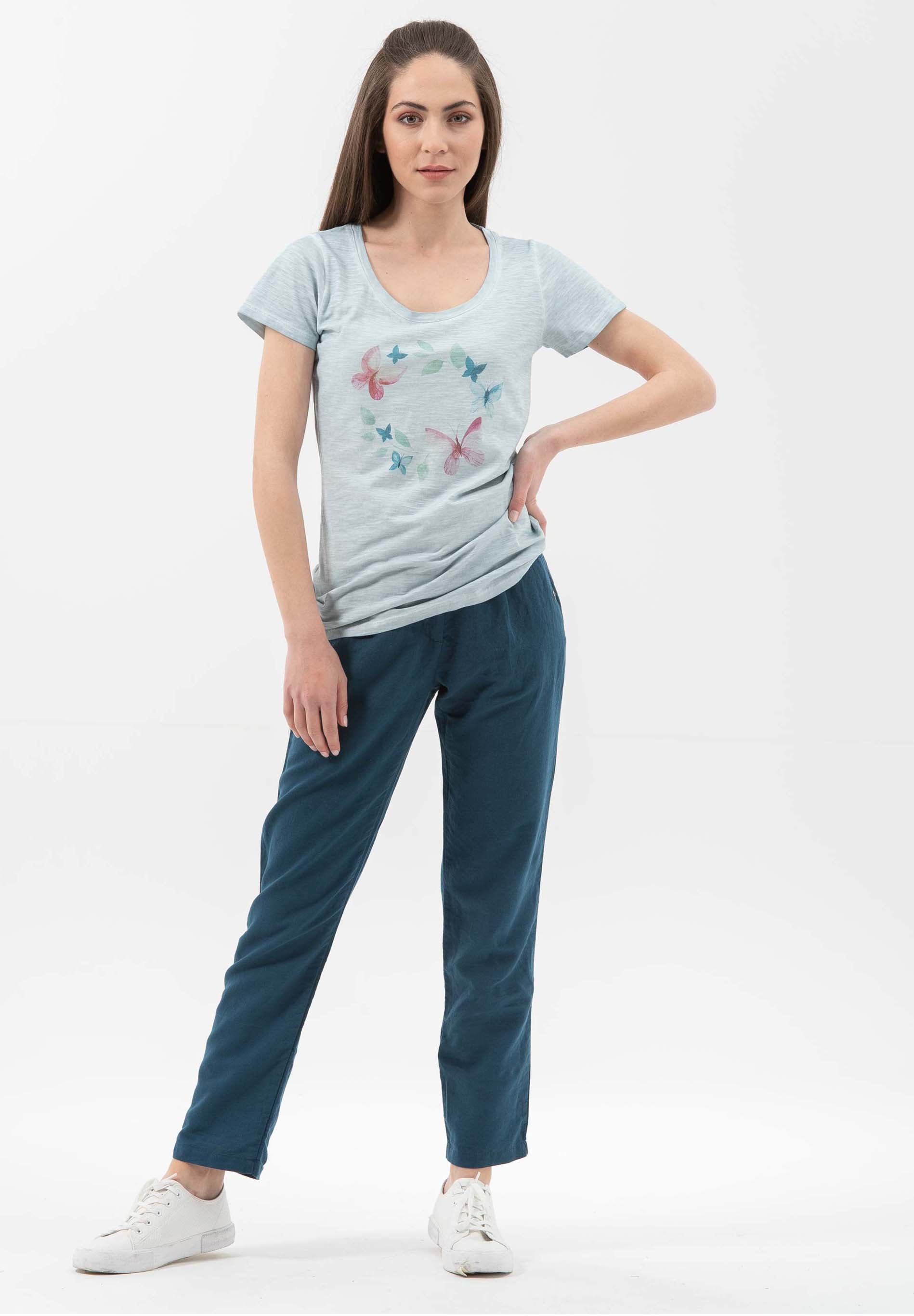Garment Dyed T-Shirt aus Bio-Baumwolle mit Schmetterling-Print