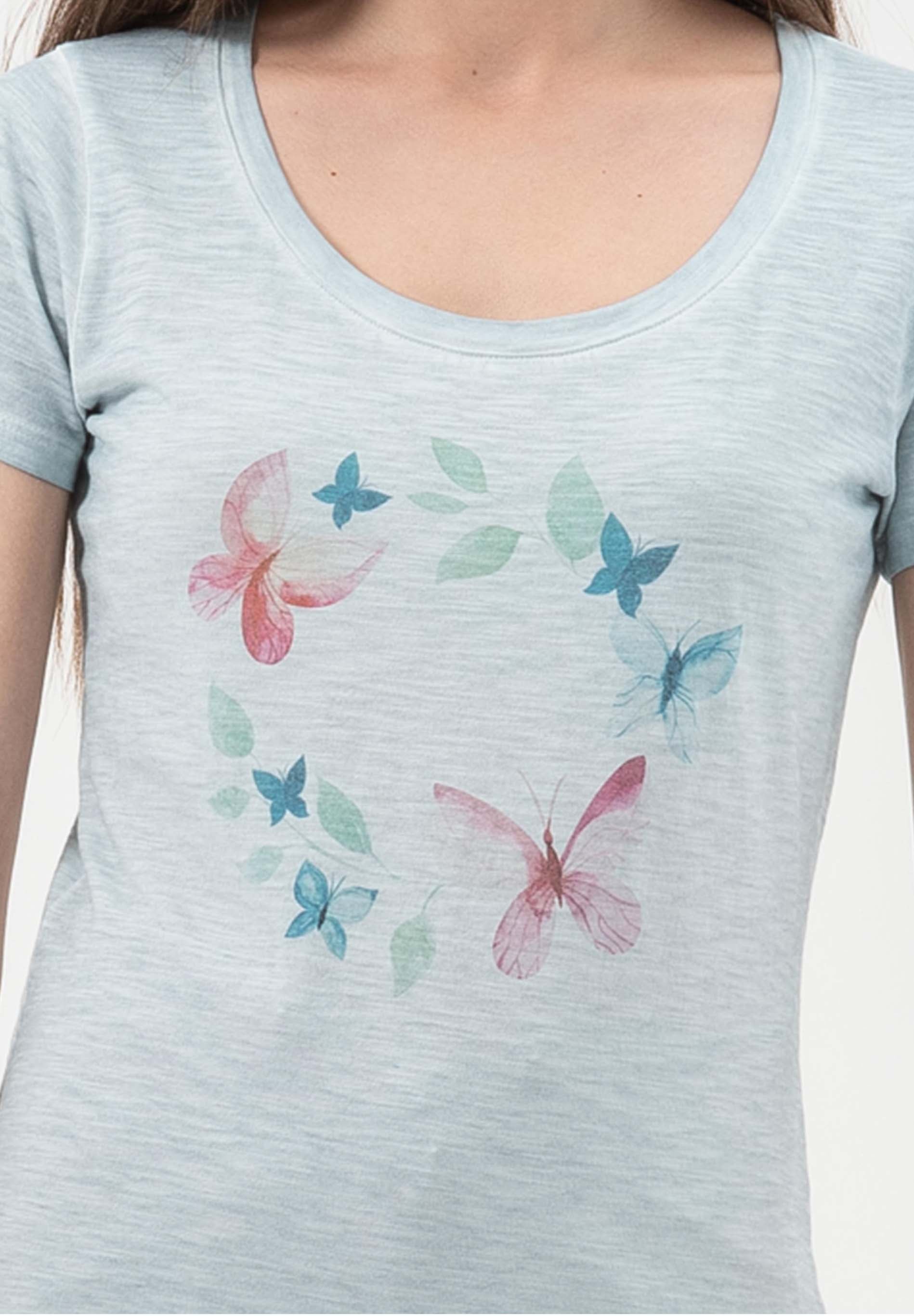 Garment Dyed T-Shirt aus Bio-Baumwolle mit Schmetterling-Print