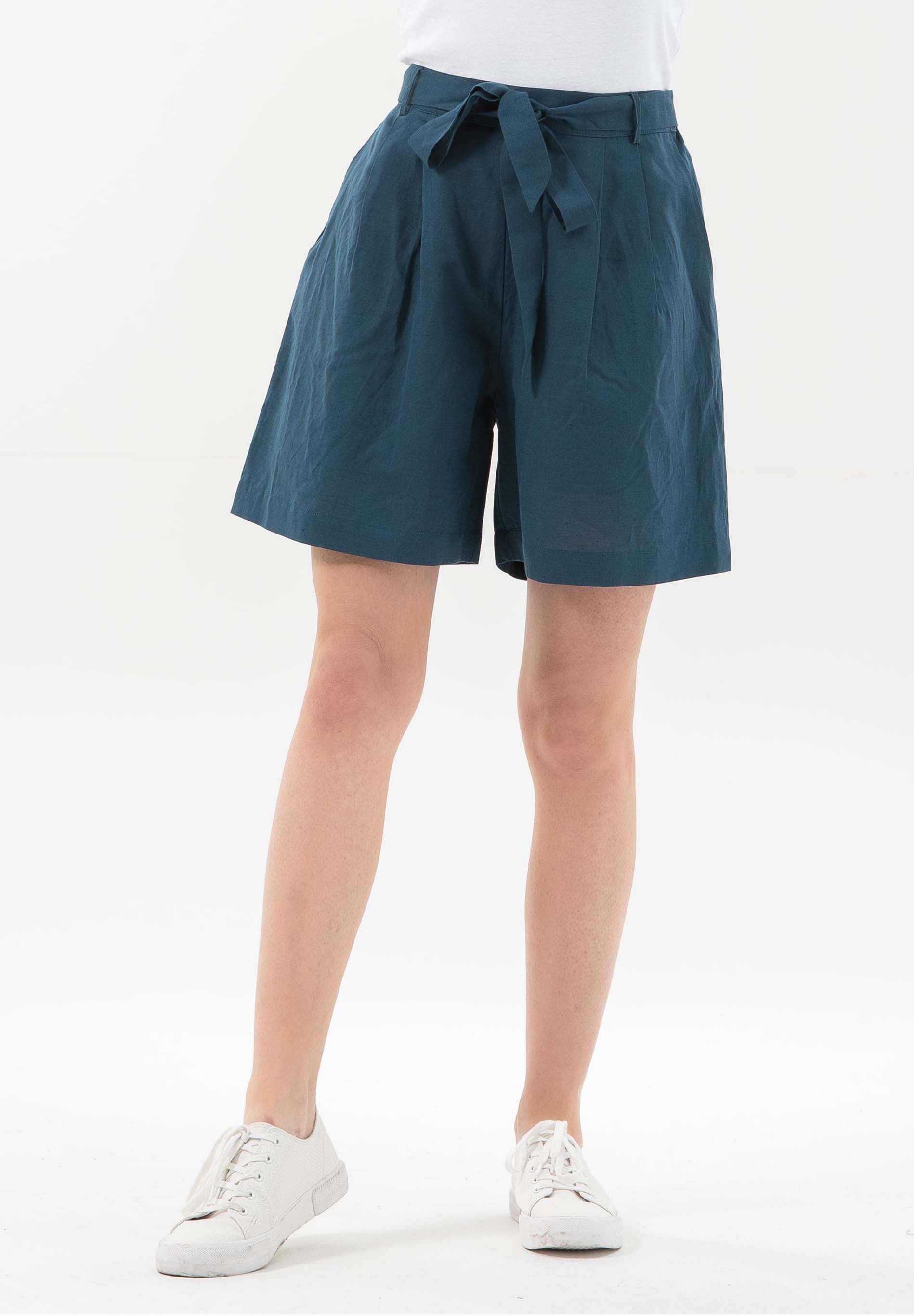 Shorts aus Leinengemisch mit Bindegürtel