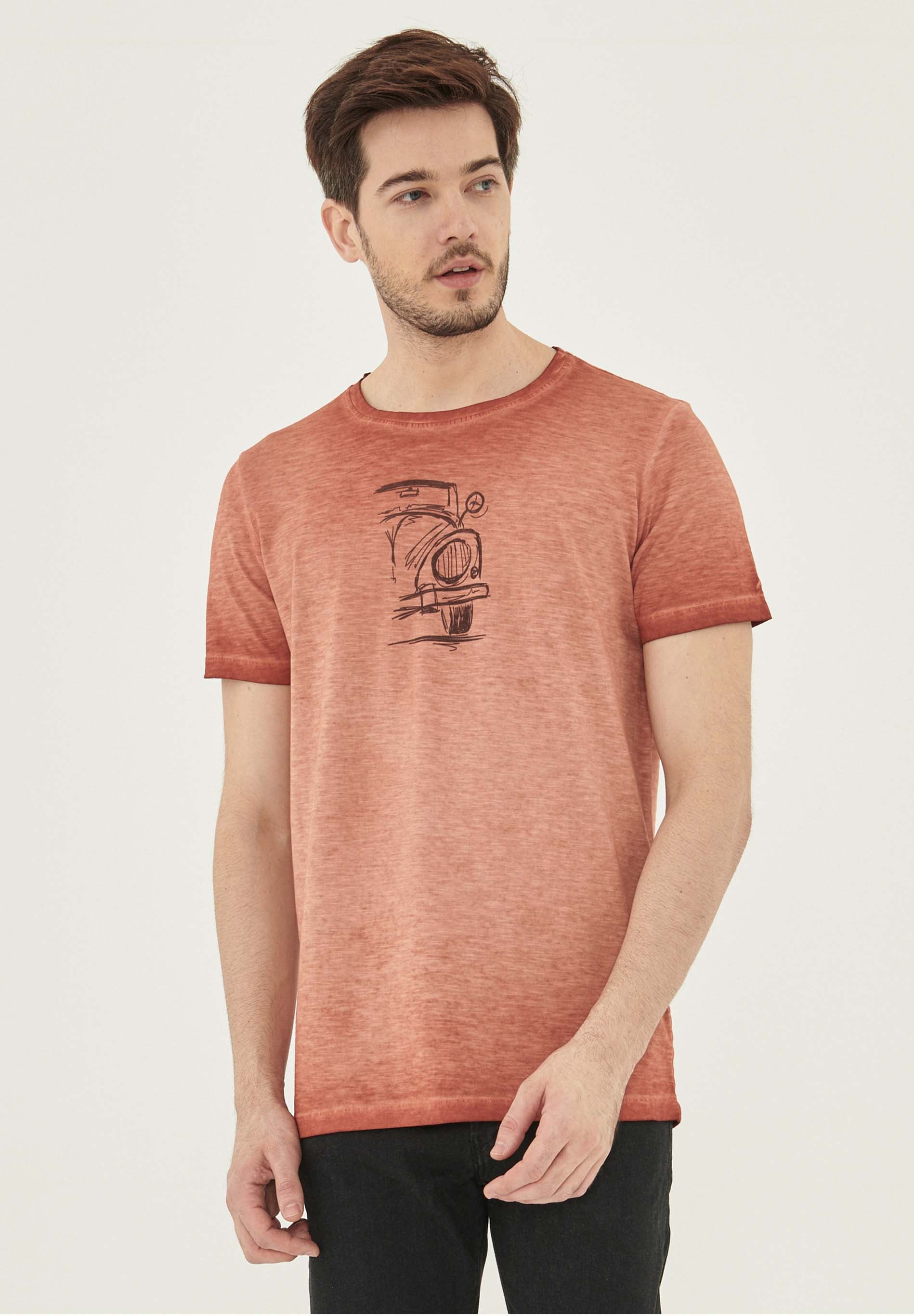 Garment Dyed T-Shirt aus Bio-Baumwolle mit Auto-Print