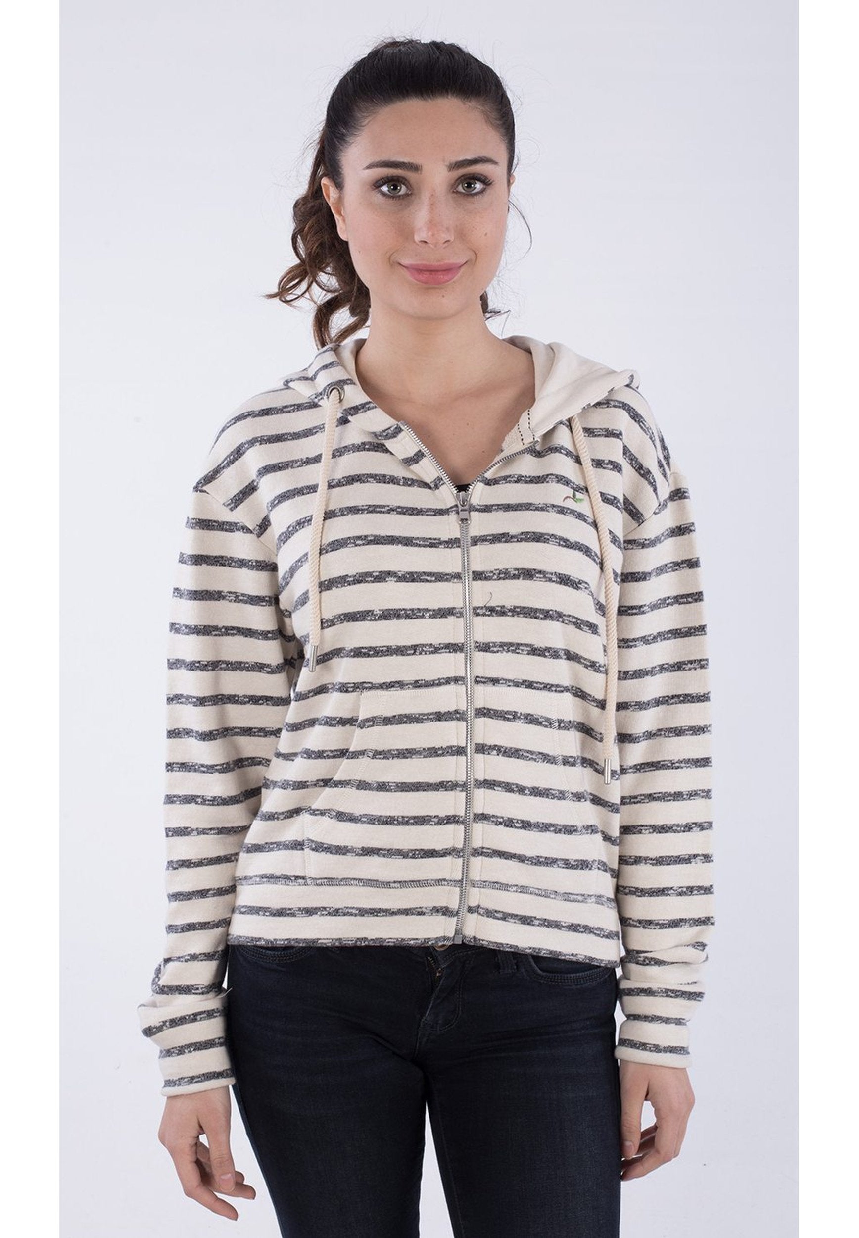 Gestreifter Zipper Hoodie aus Bio-Baumwolle