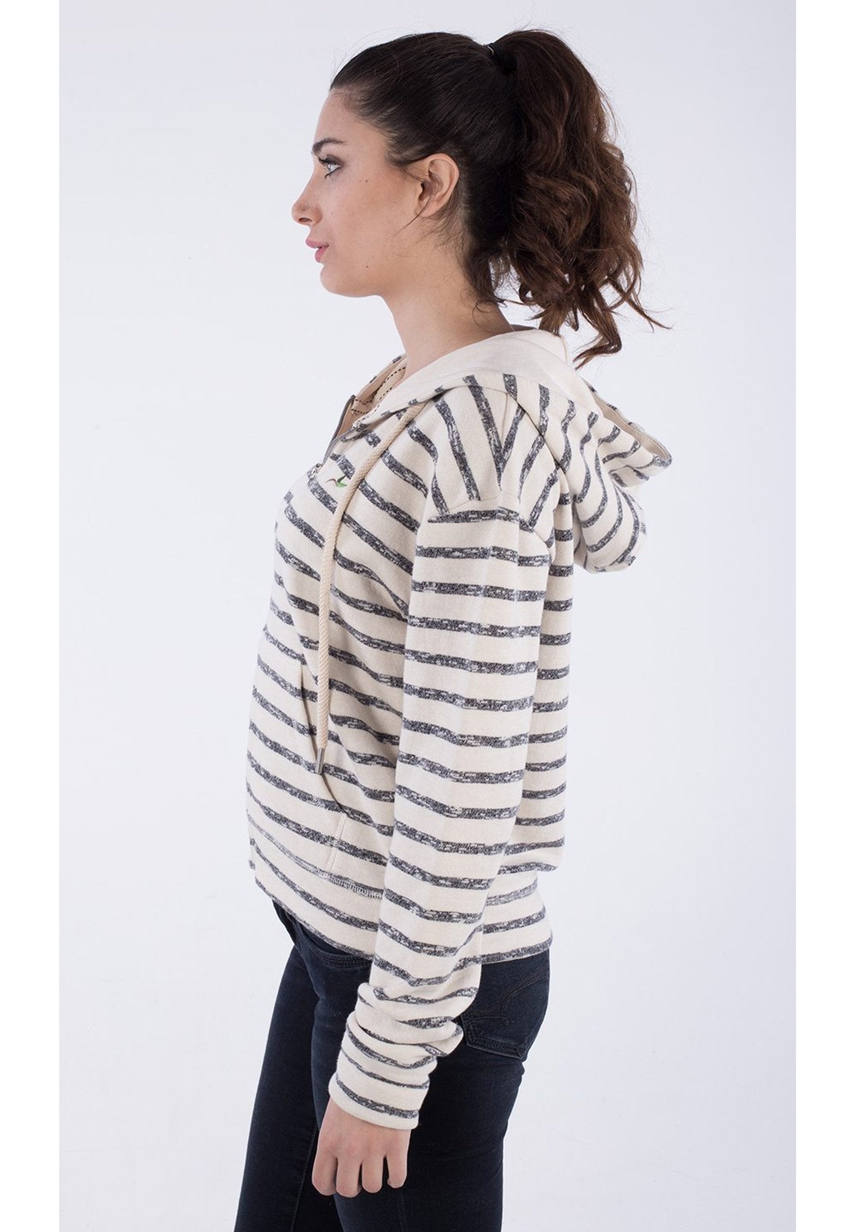 Gestreifter Zipper Hoodie aus Bio-Baumwolle