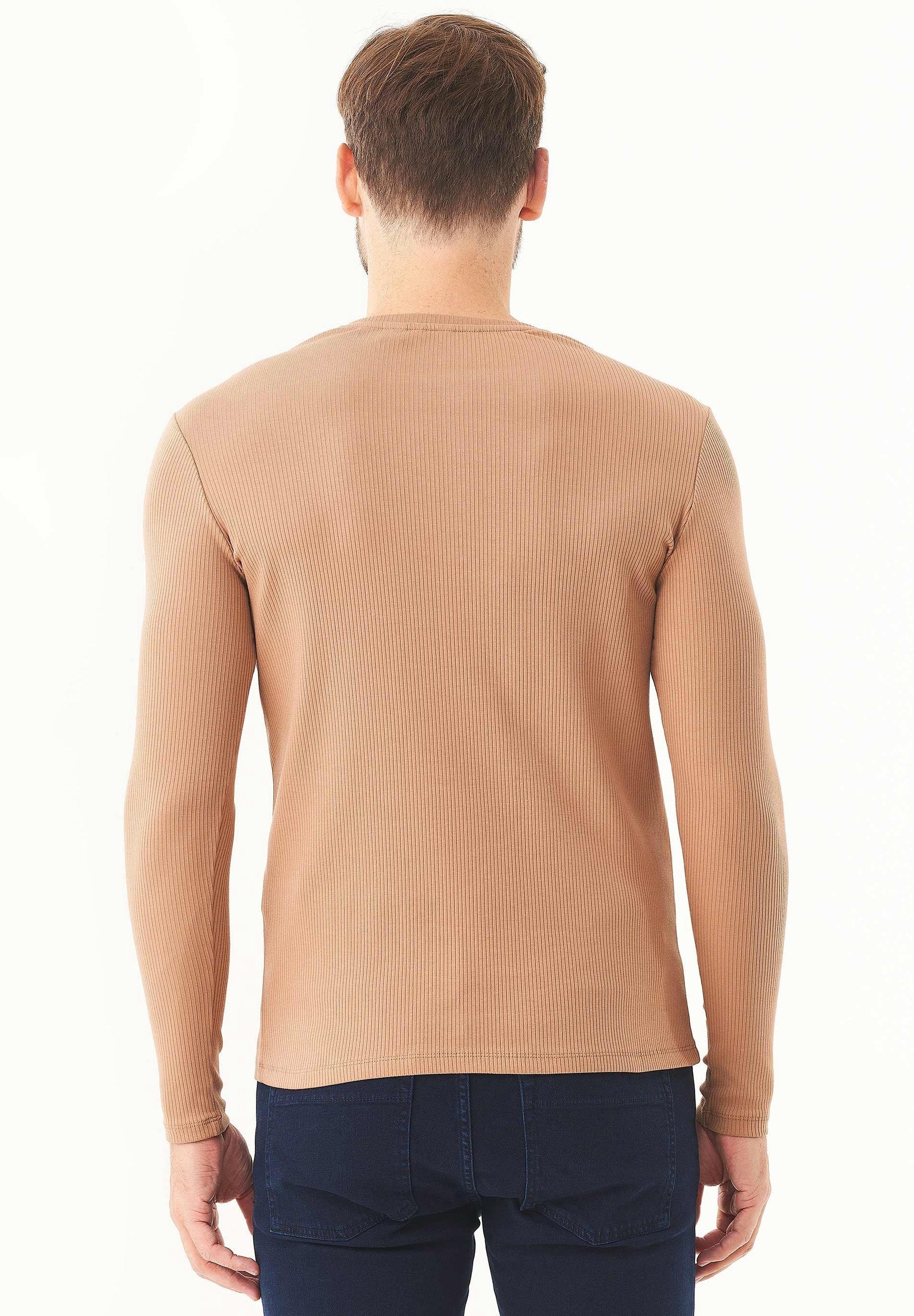 Geripptes Henley Langarmshirt aus Bio-Baumwolle