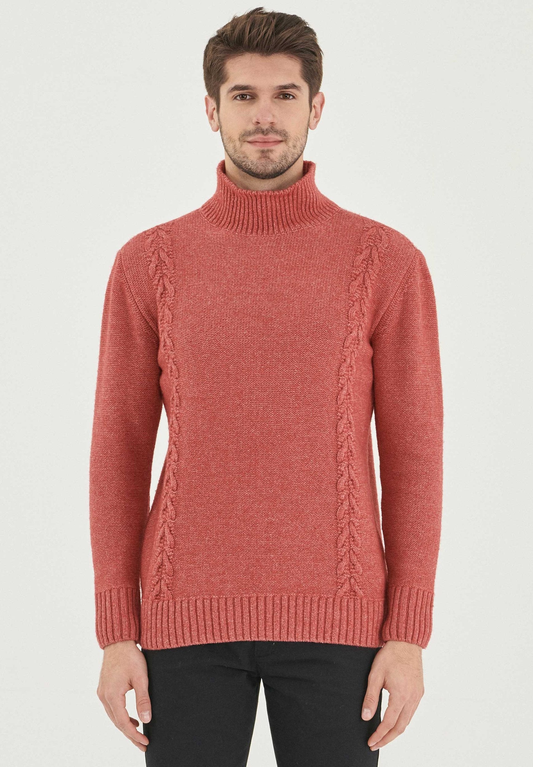 Rollkragenpullover aus Bio-Merinowolle und Bio-Baumwolle