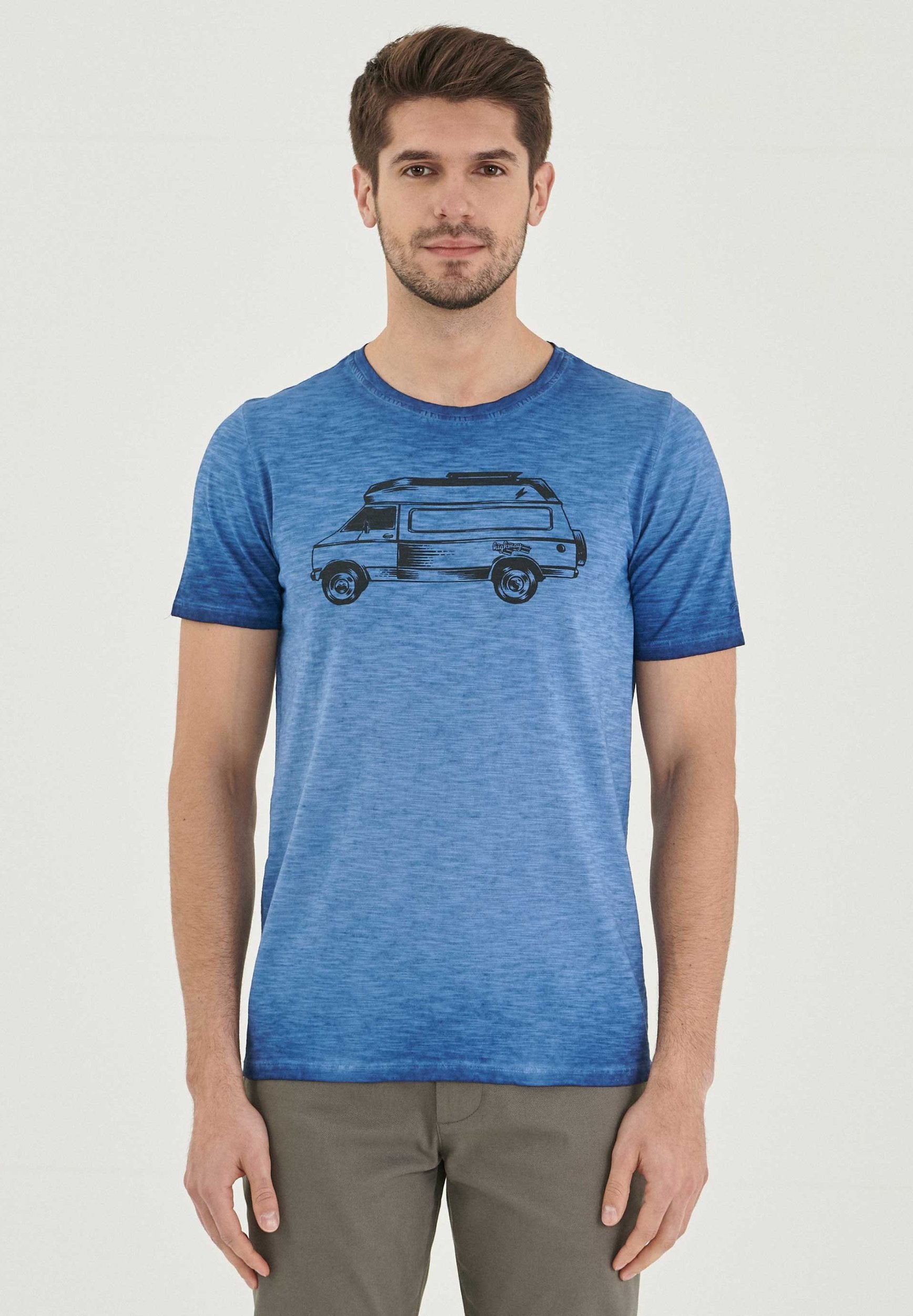 Garment Dyed T-Shirt aus Bio-Baumwolle mit Wagen-Print