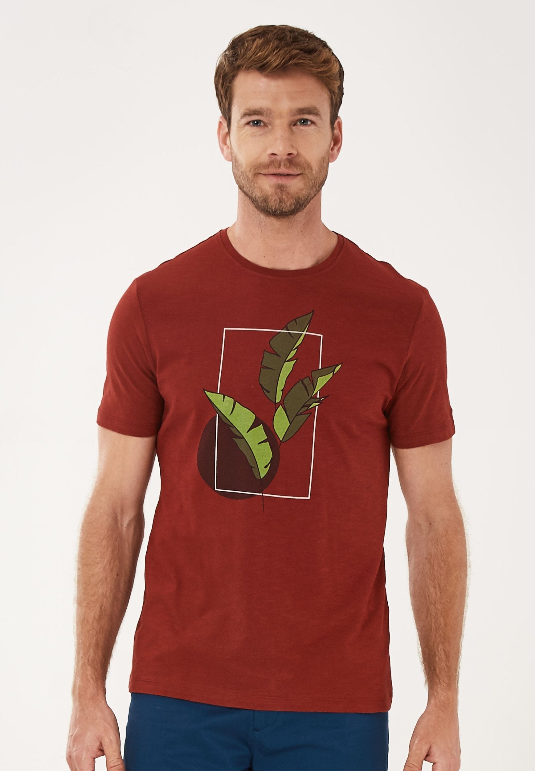 T-Shirt aus Bio-Baumwolle mit Blatt-Print | Nachhaltige Herrenmode