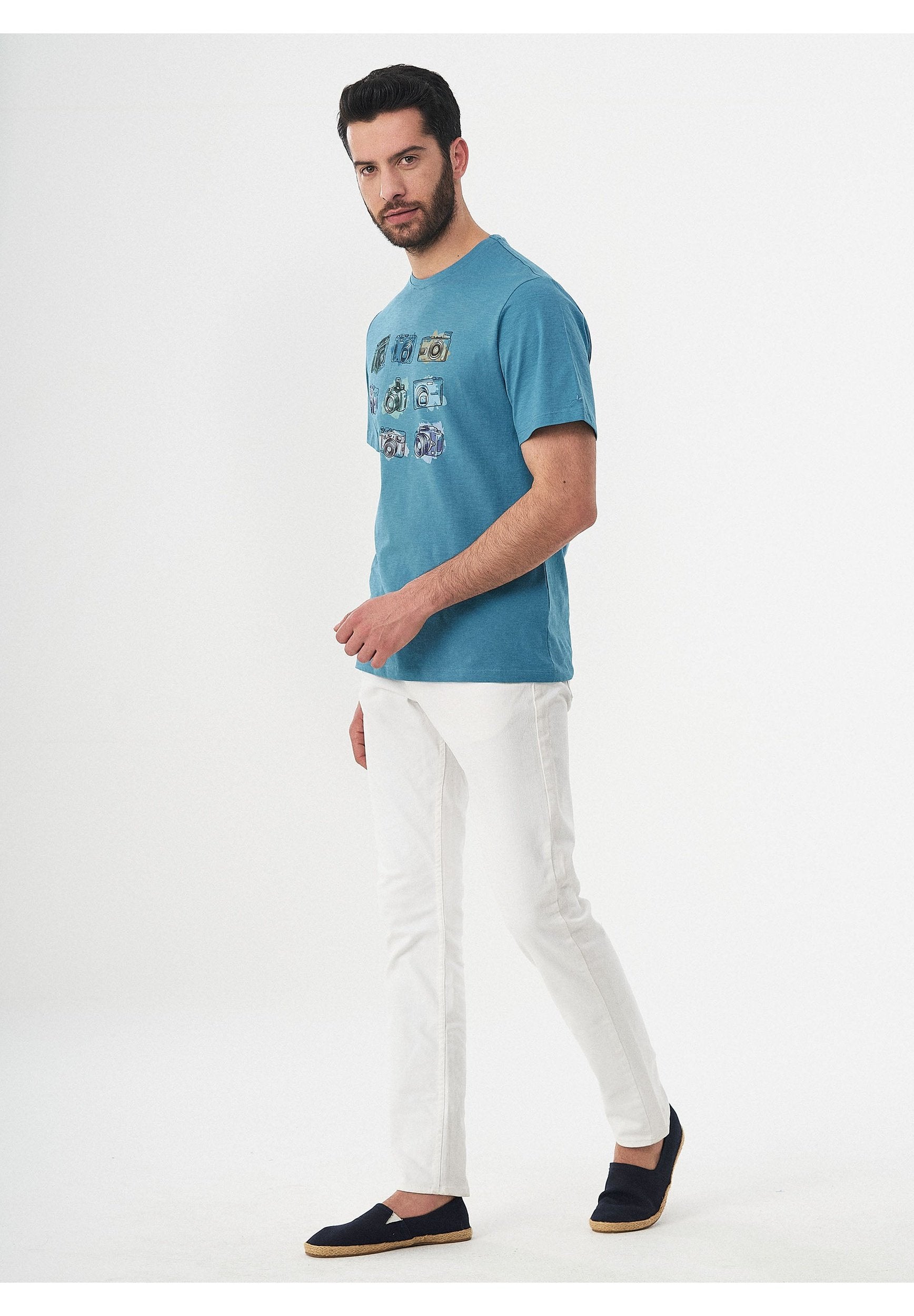 T-Shirt aus Bio-Baumwolle mit Kamera-Print
